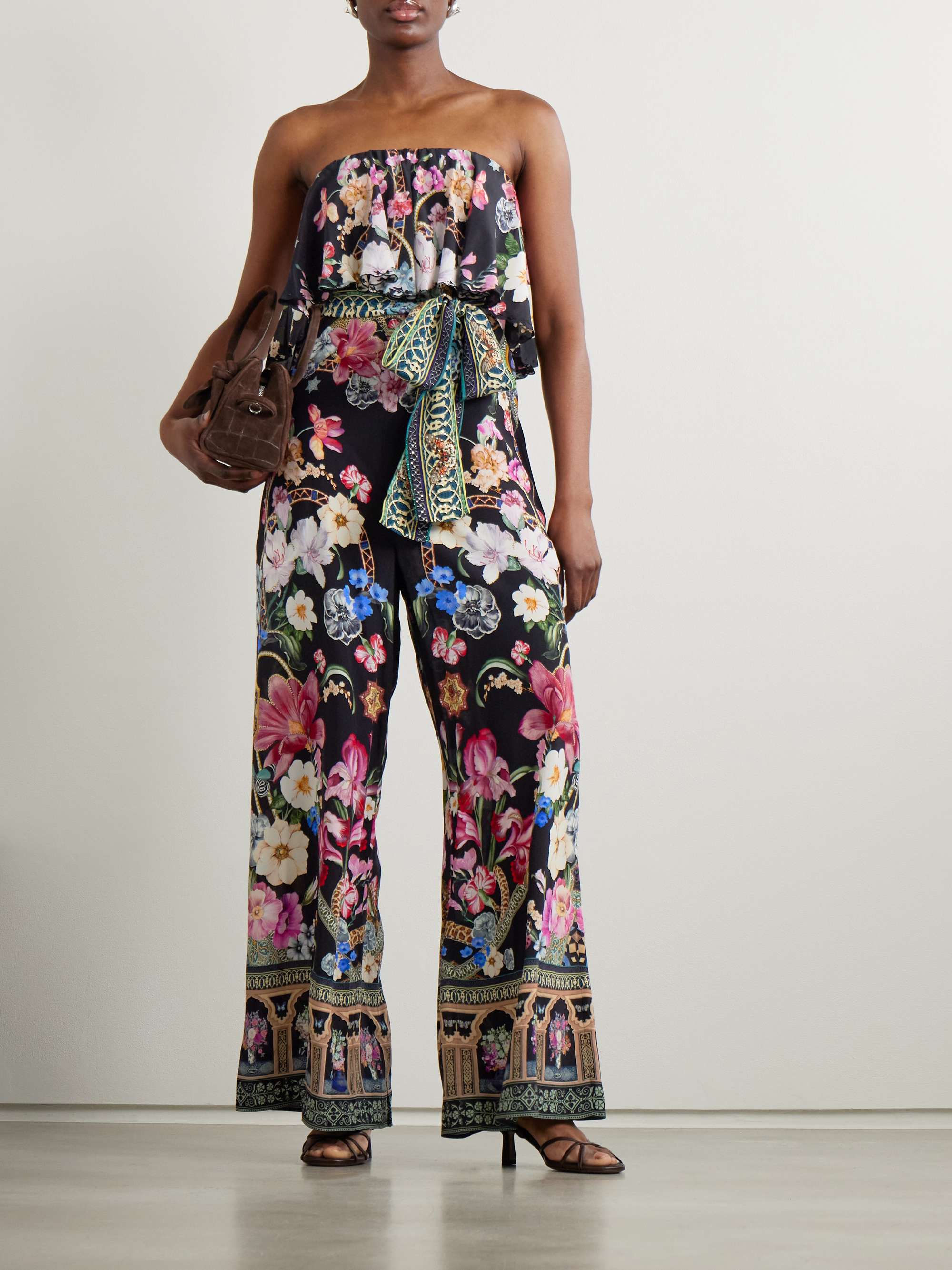 Strapless embellished printed silk crepe de chine jumpsuit view