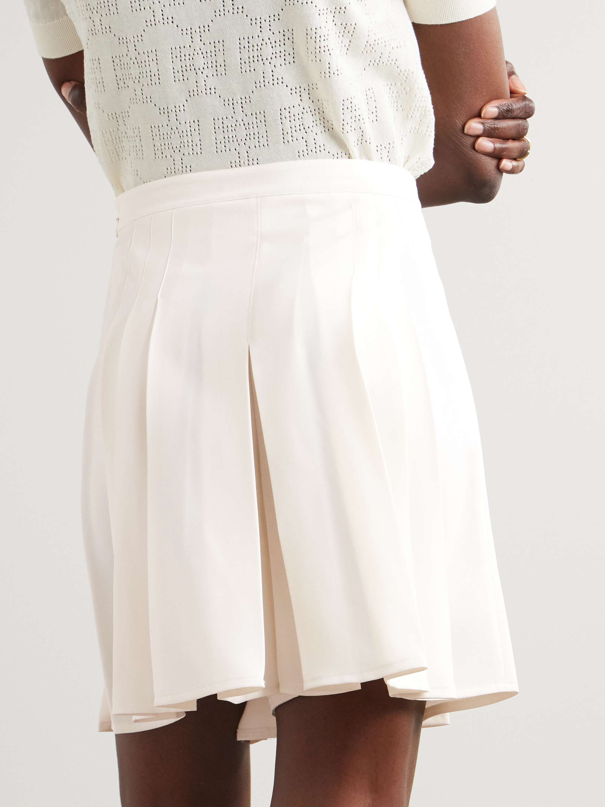 Layered pleated twill shorts view