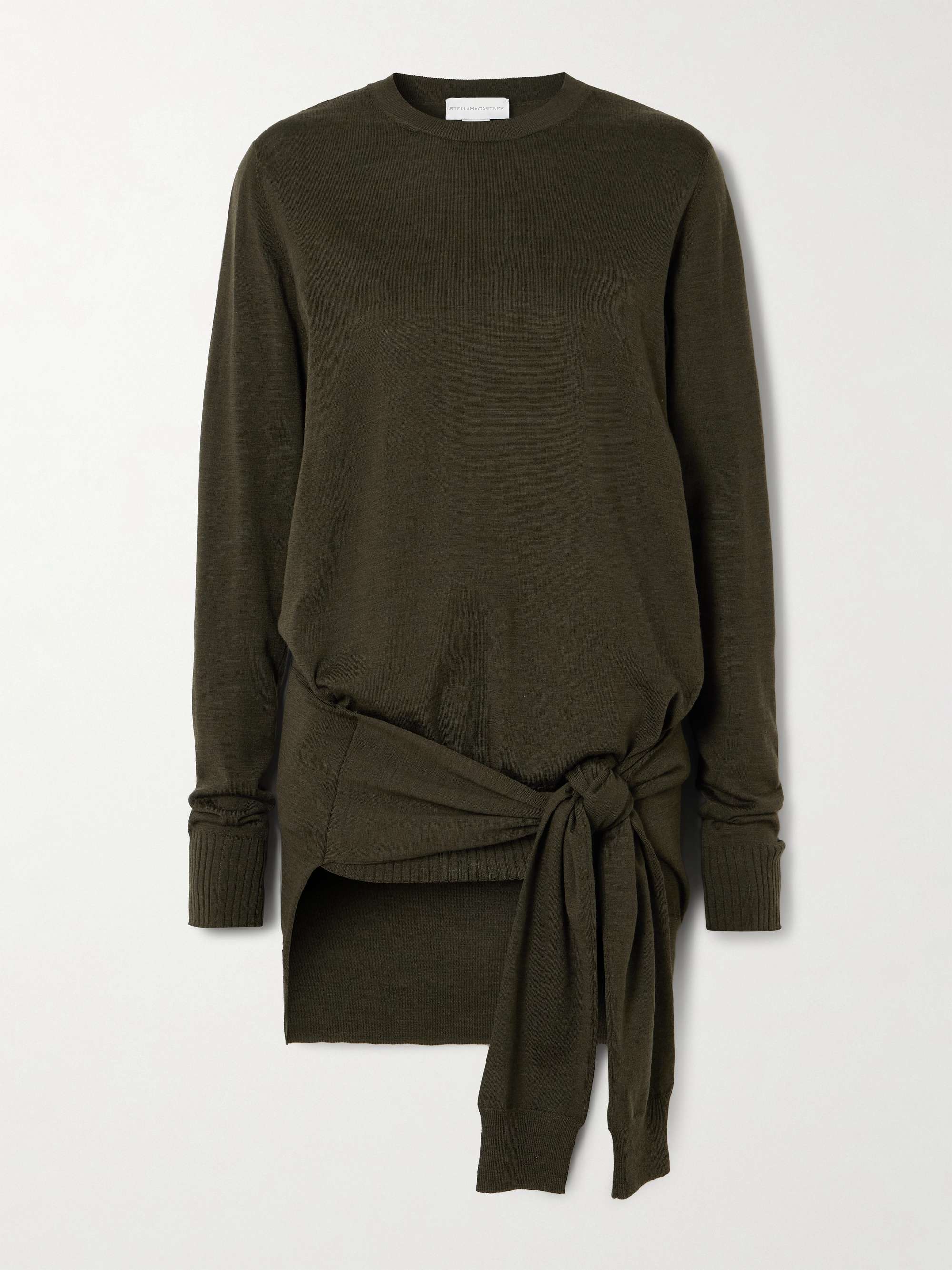 Tie-front layered wool sweater view