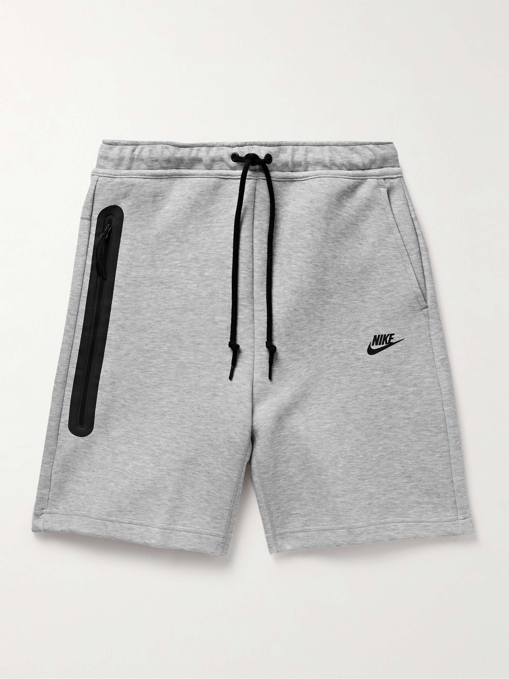 Straight-Leg Logo-Print Cotton-Blend Tech Fleece Drawstring Shorts view