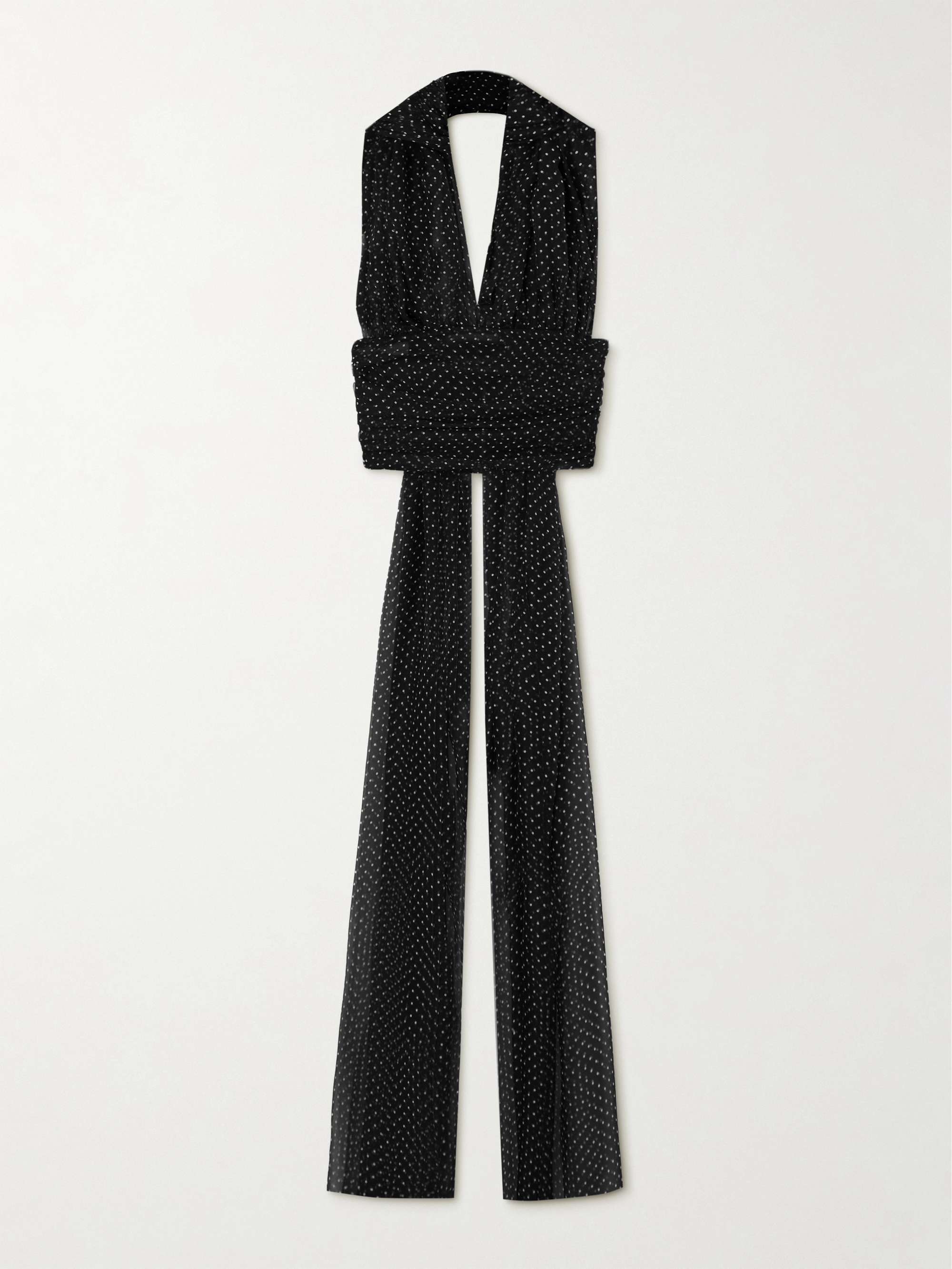 Ruched cropped polka-dot silk-chiffon top view
