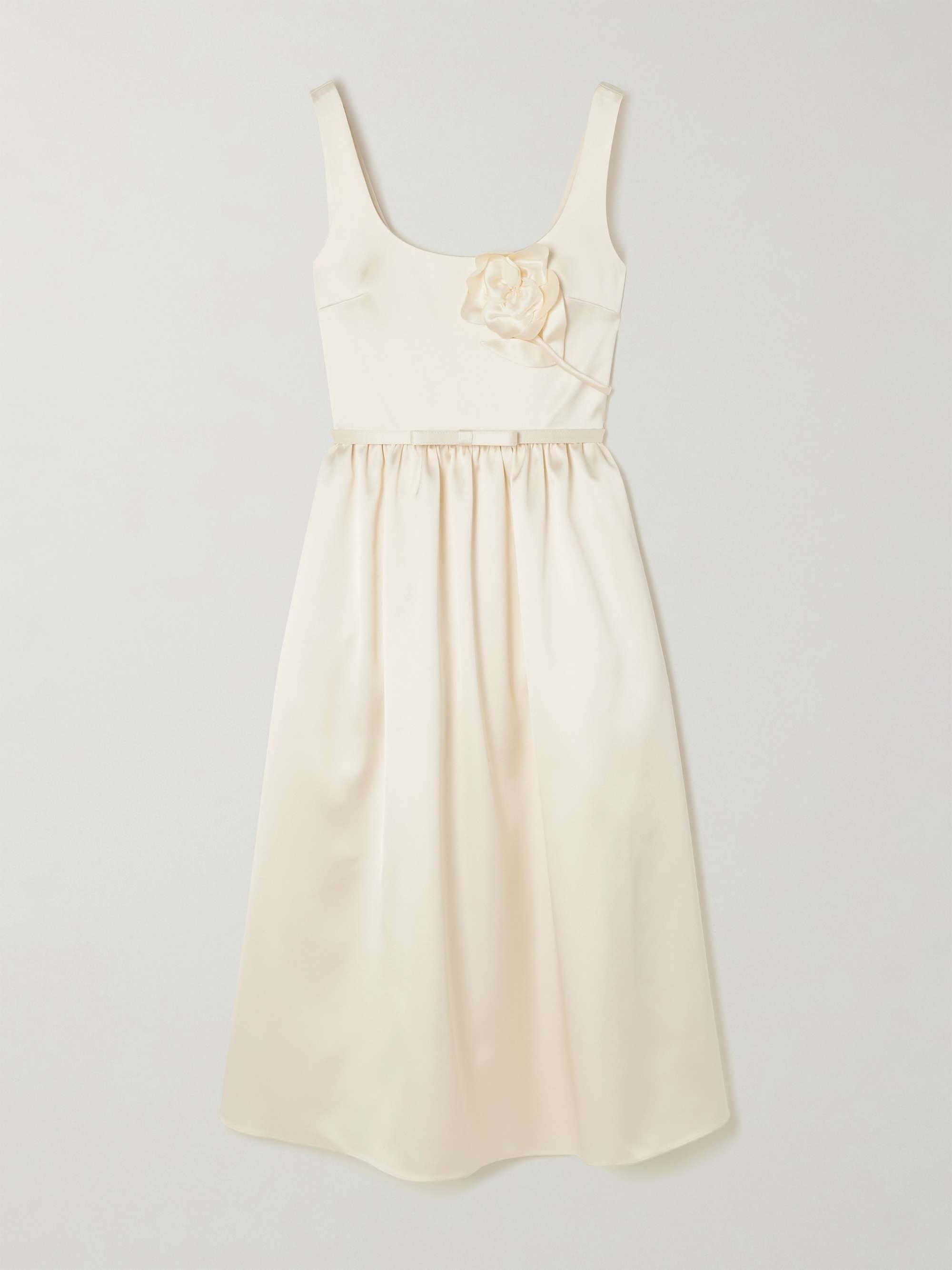 Appliquéd belted satin midi dress view