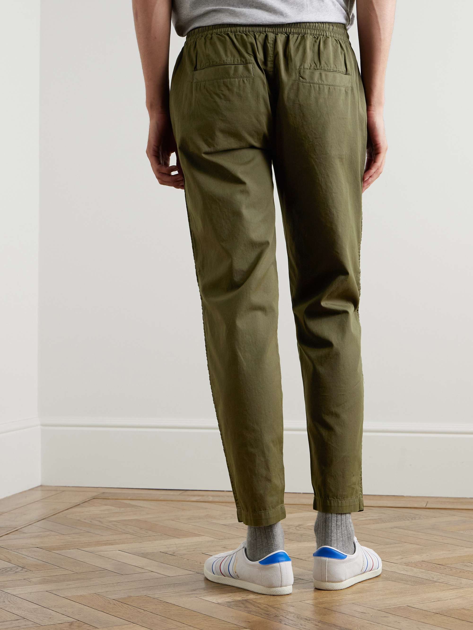 Straight-Leg Garment-Dyed Cotton-Twill Drawstring Trousers view