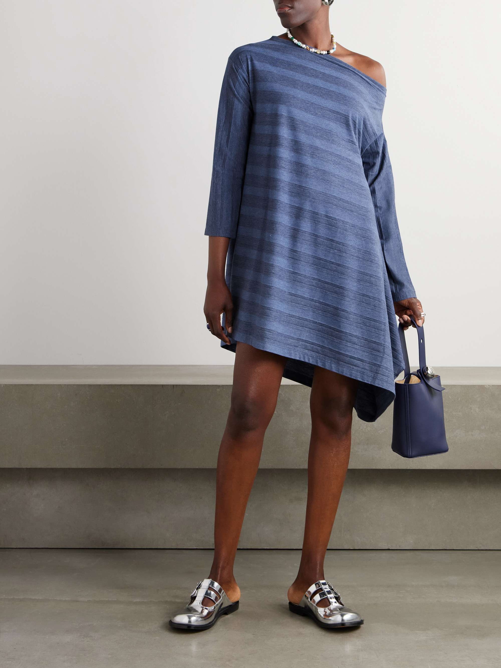 Sash convertible asymmetric twist-front striped cotton-blend jersey midi skirt view