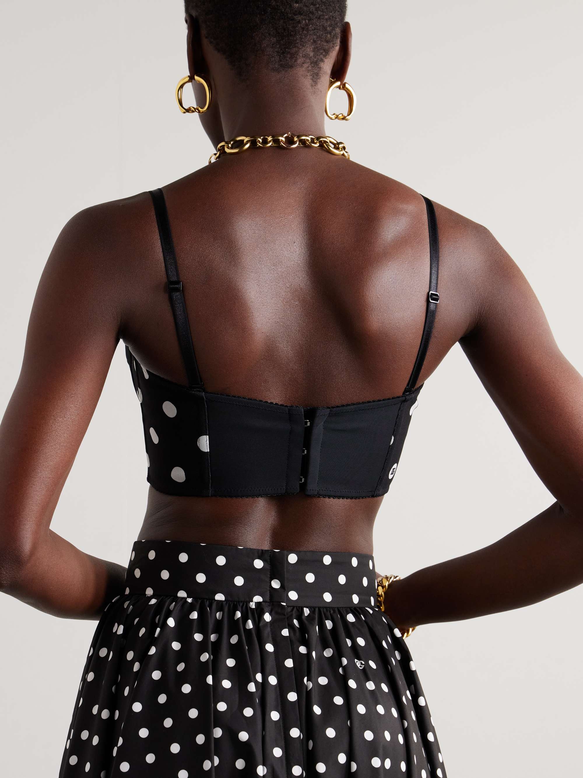 Printed polka-dot mesh bustier top view
