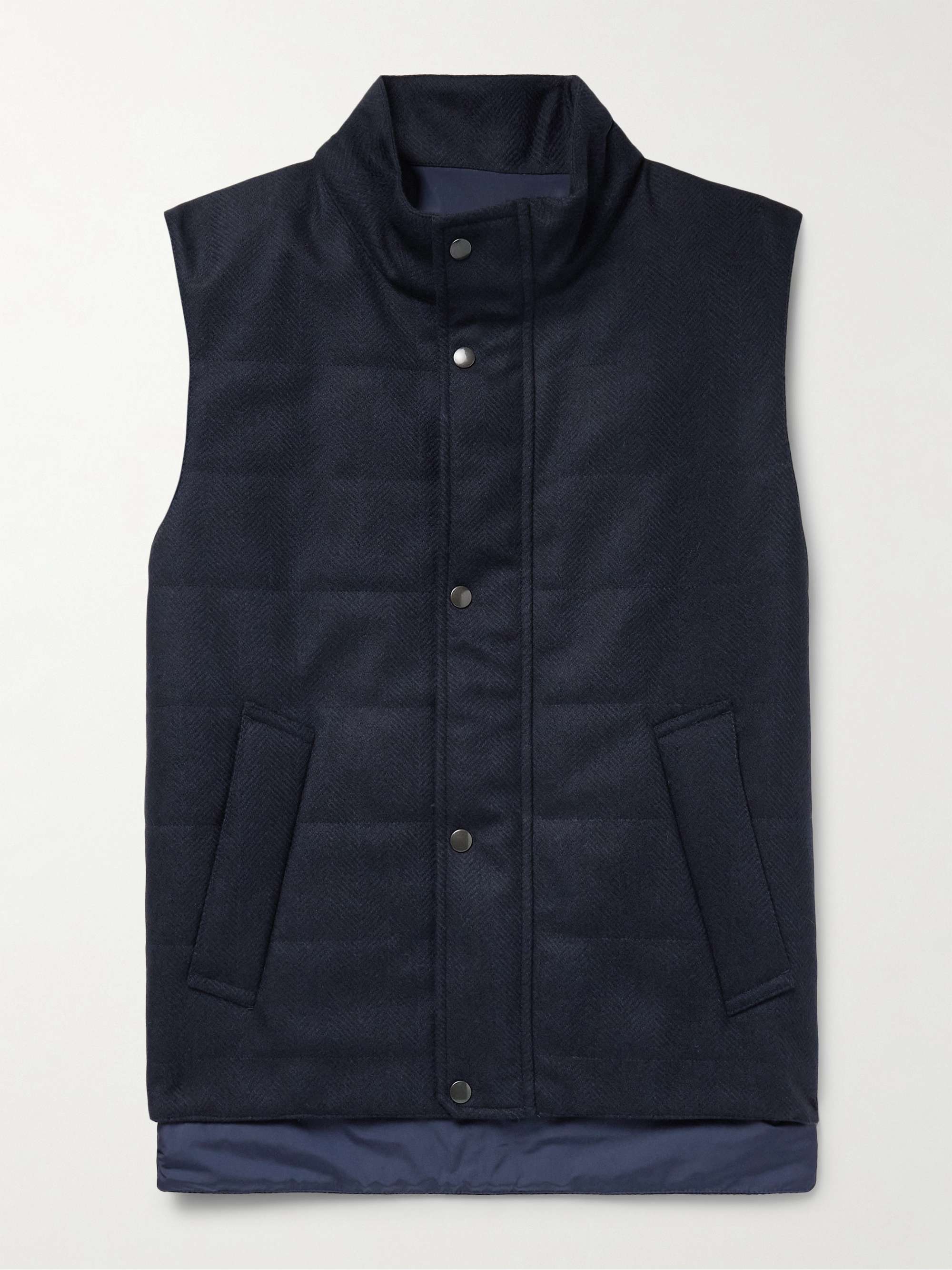 Slim-Fit Quilted Padded Herringbone Wool Gilet view