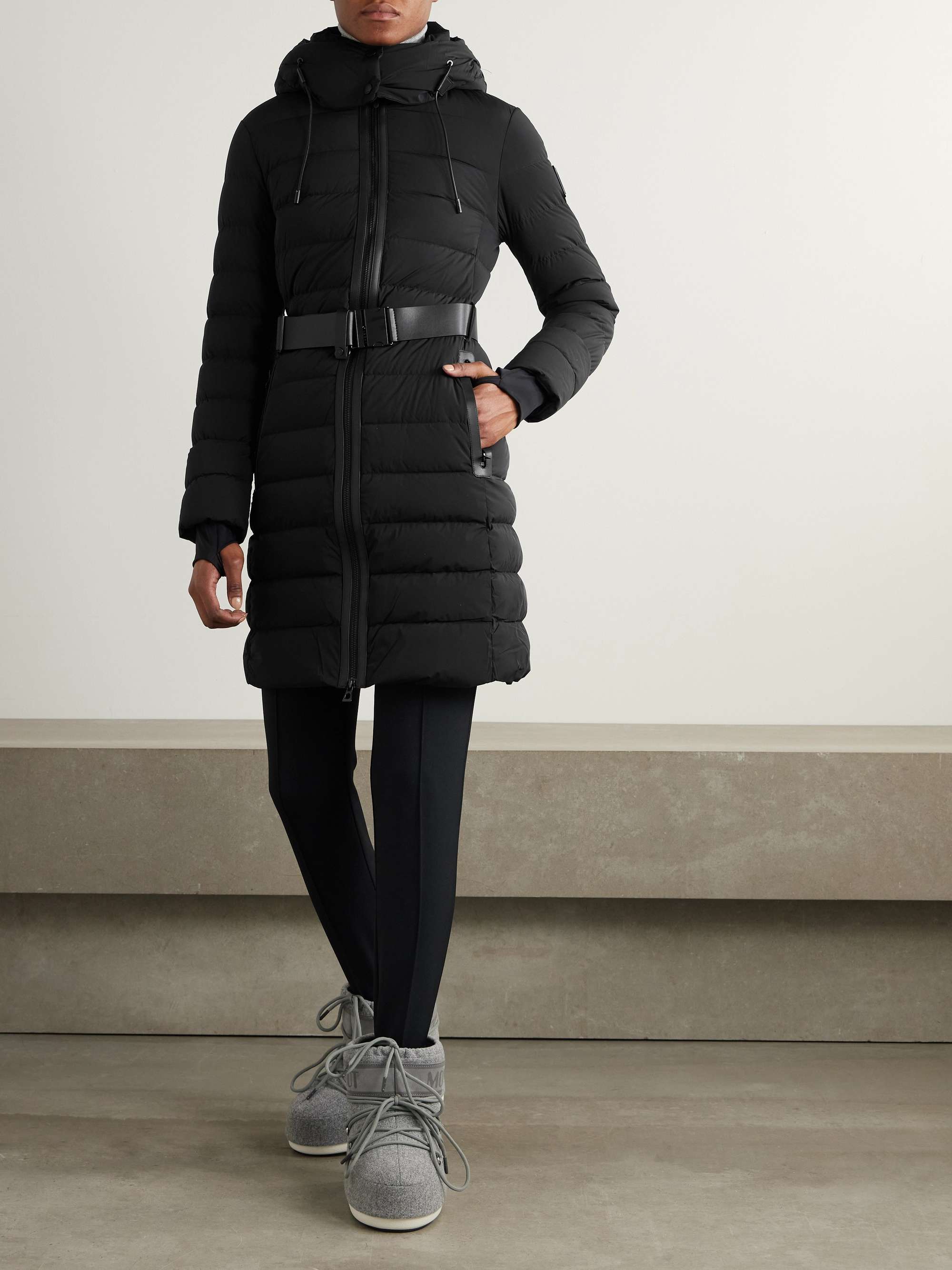 Pelin hooded belted quilted shell down jacket view