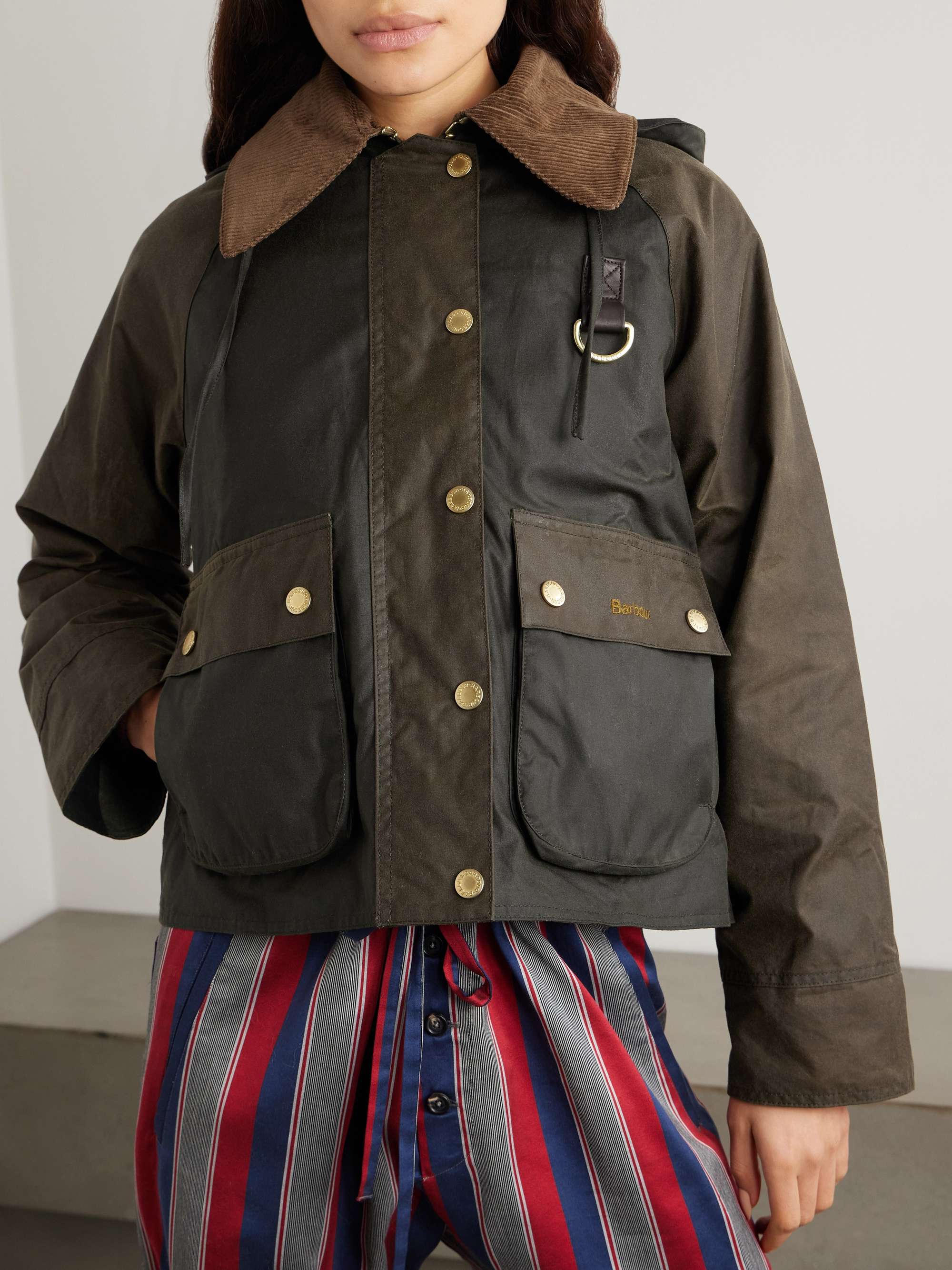 Reighton Spey hooded corduroy-trimmed waxed-cotton jacket view