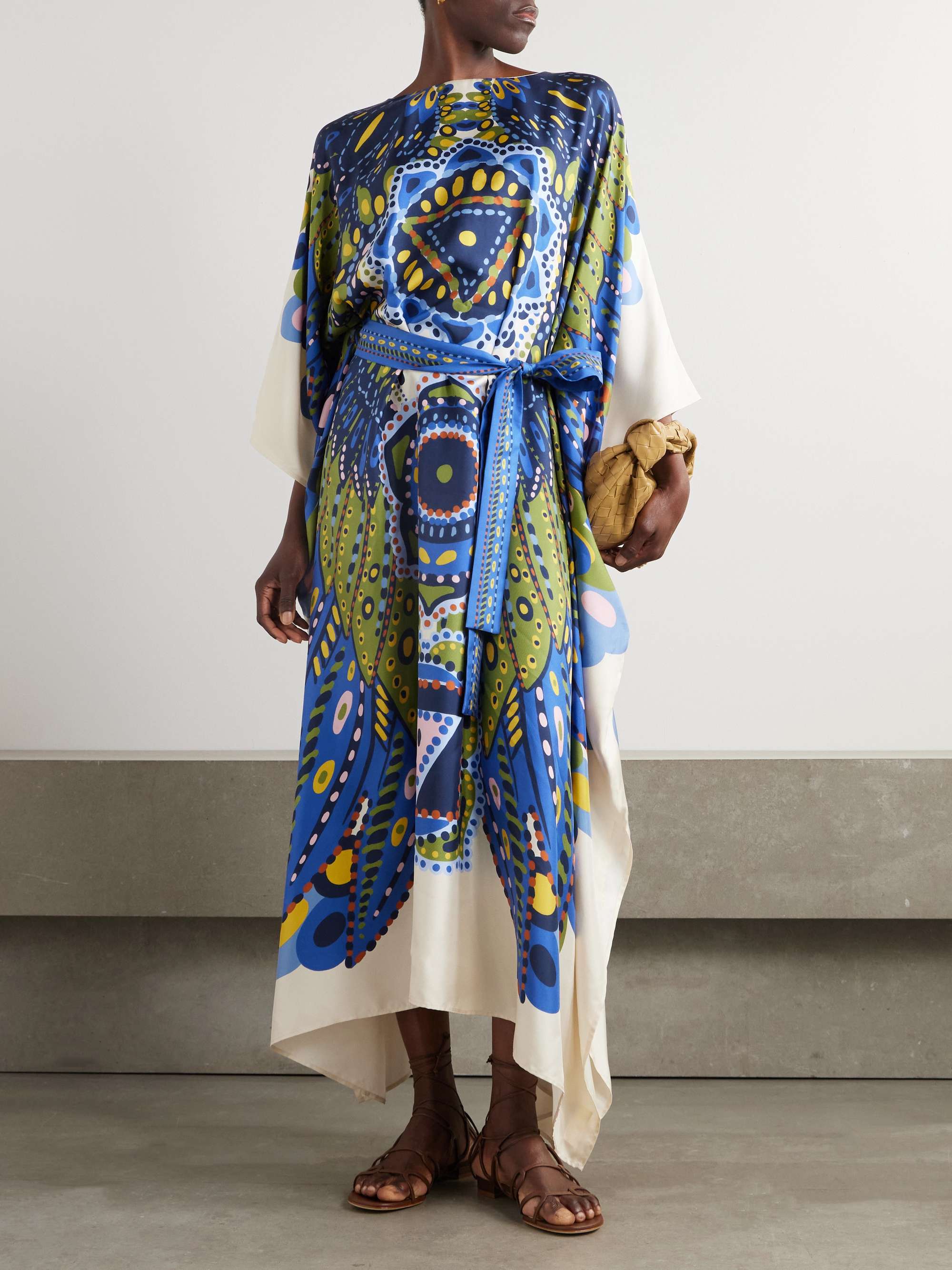 Belted printed silk-twill kaftan view