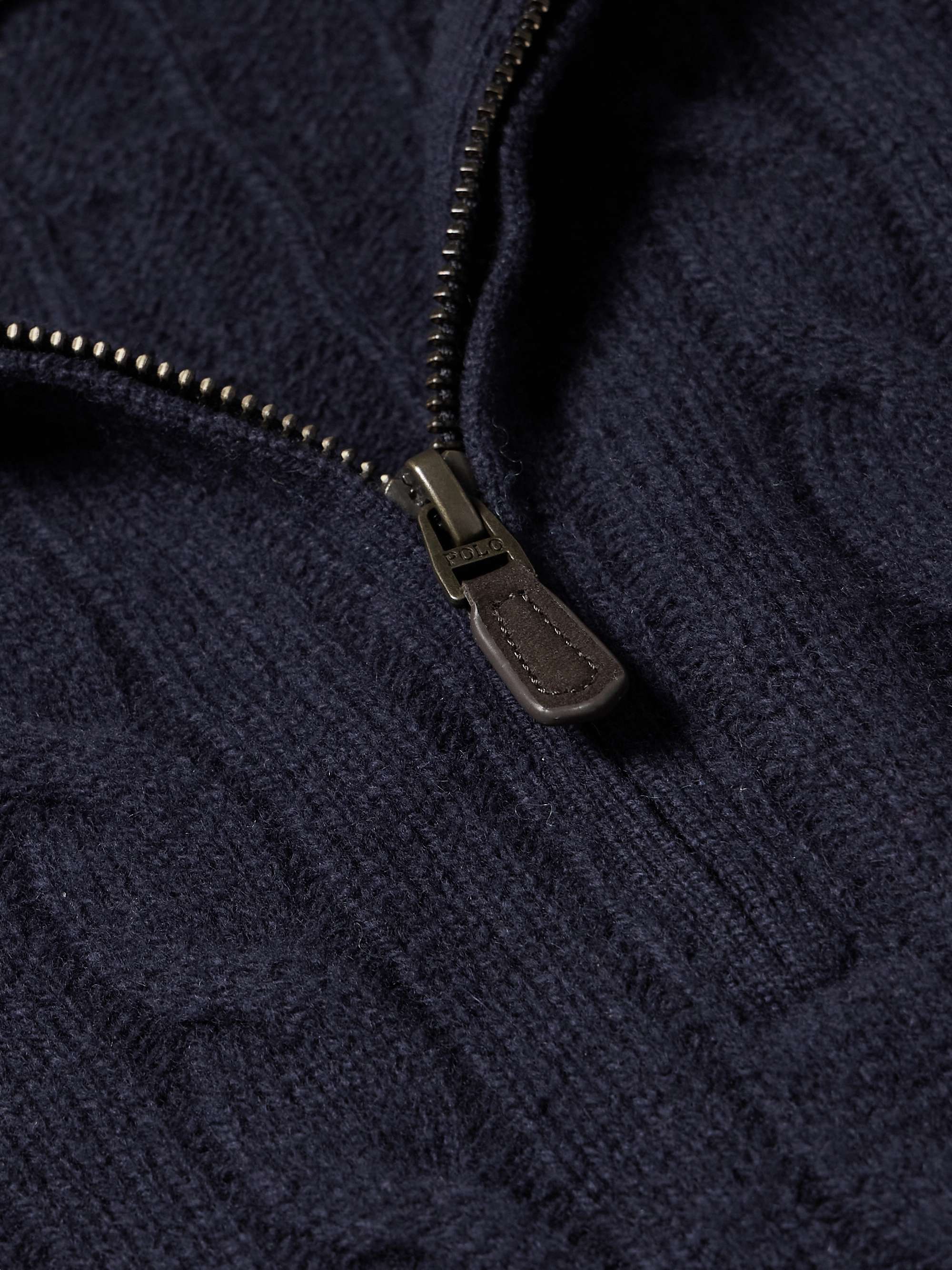Logo-Embroidered Cable-Knit Wool and Cashmere-Blend Half-Zip Sweater view