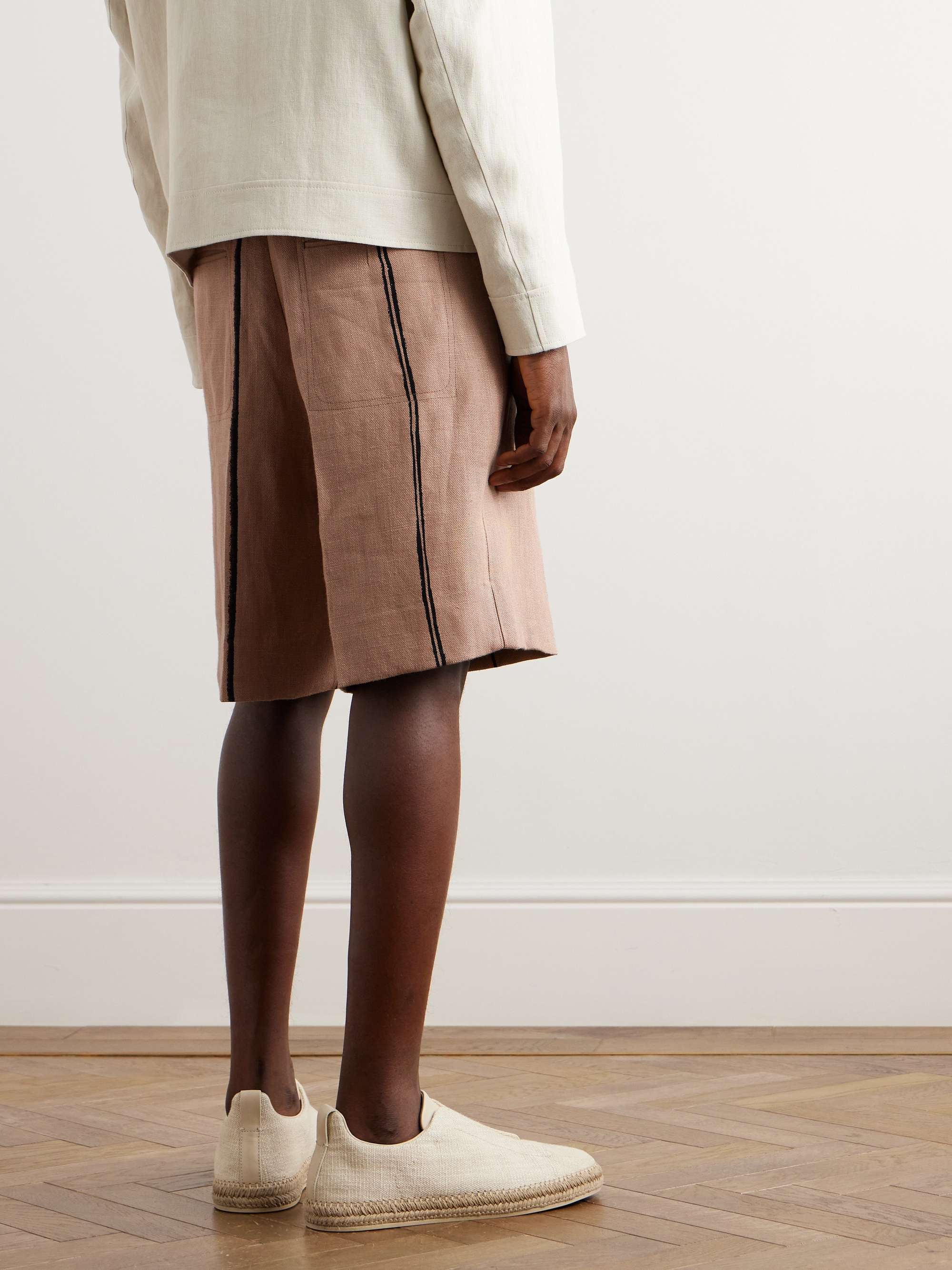 Wide-Leg Belted Striped Oasi Lino Shorts view
