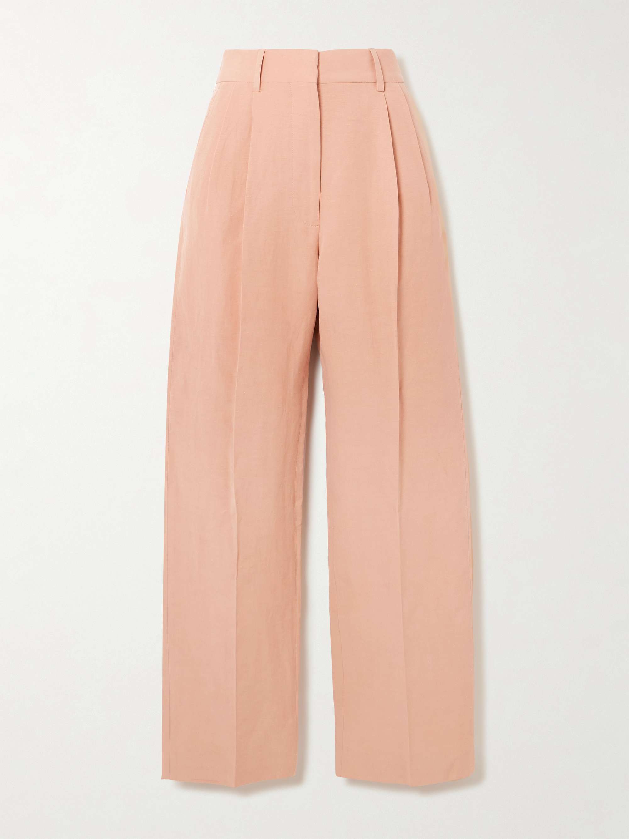 Flica Fox pleated silk and linen-blend straight-leg pants view