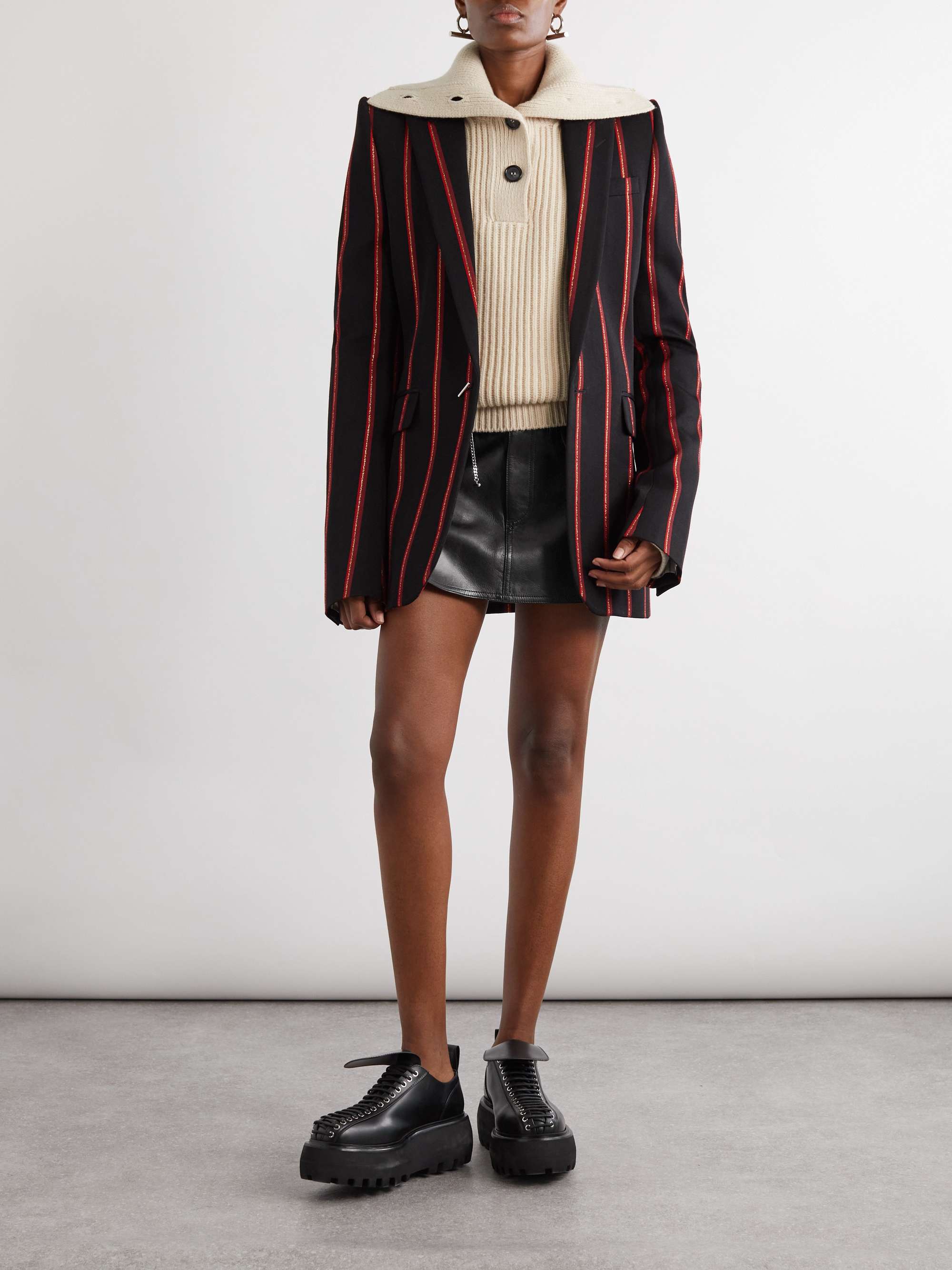 Pleated leather mini skirt view
