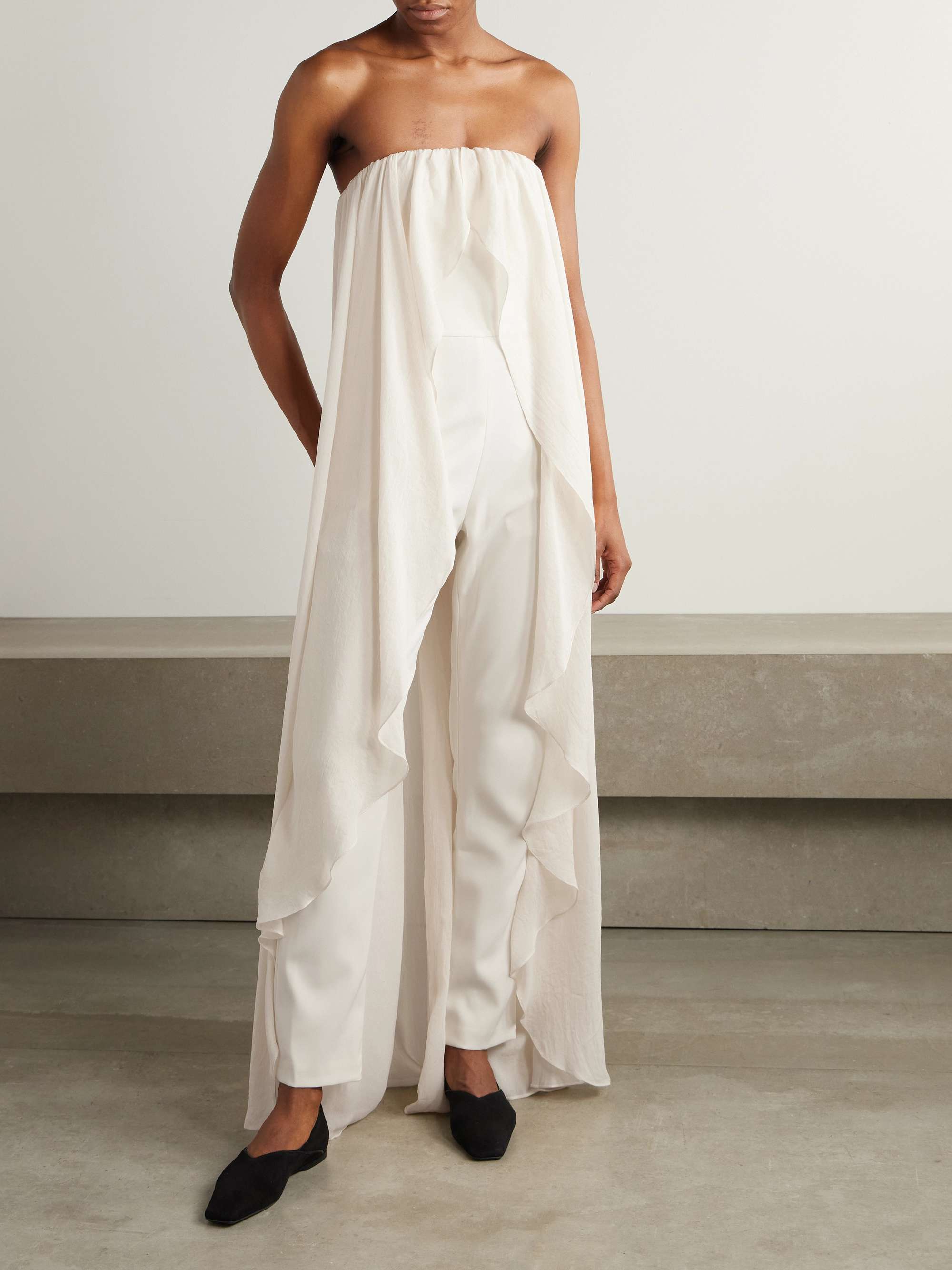 Liya strapless cape-effect chiffon-trimmed poplin jumpsuit view