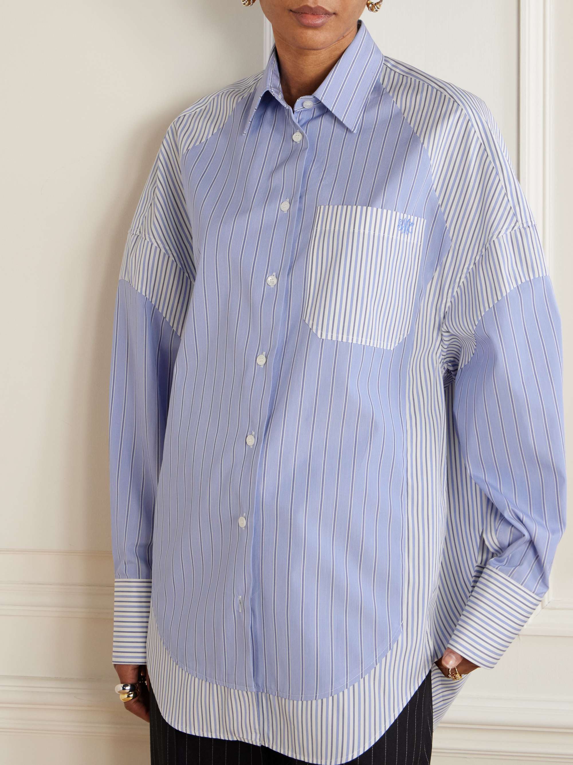 Paneled striped organic cotton-poplin shirt view