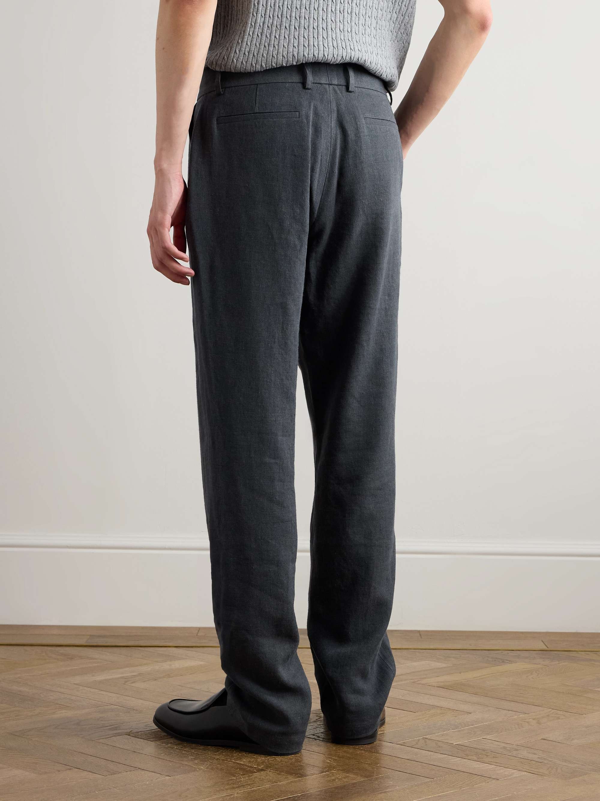 Straight-Leg Pleated Linen and Wool-Blend Suit Trousers view