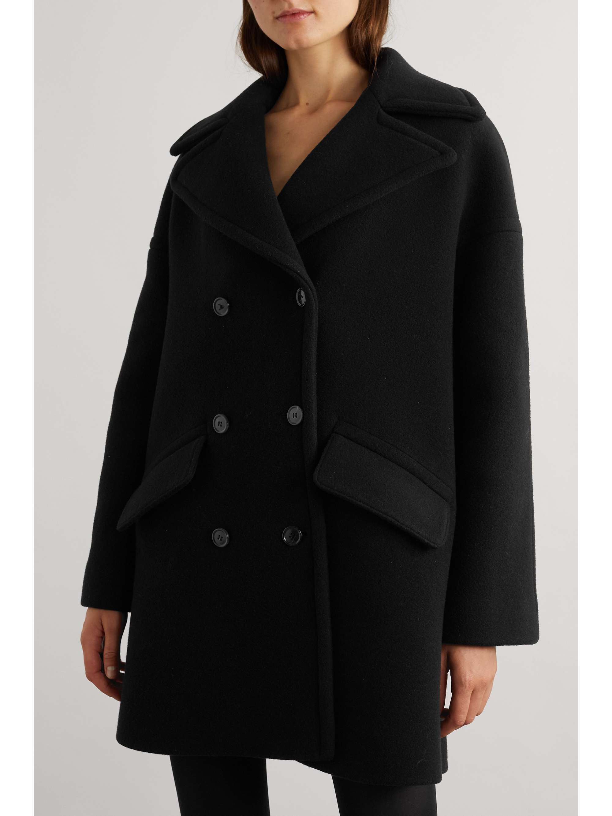 Archetypes leather-trimmed wool-blend coat view