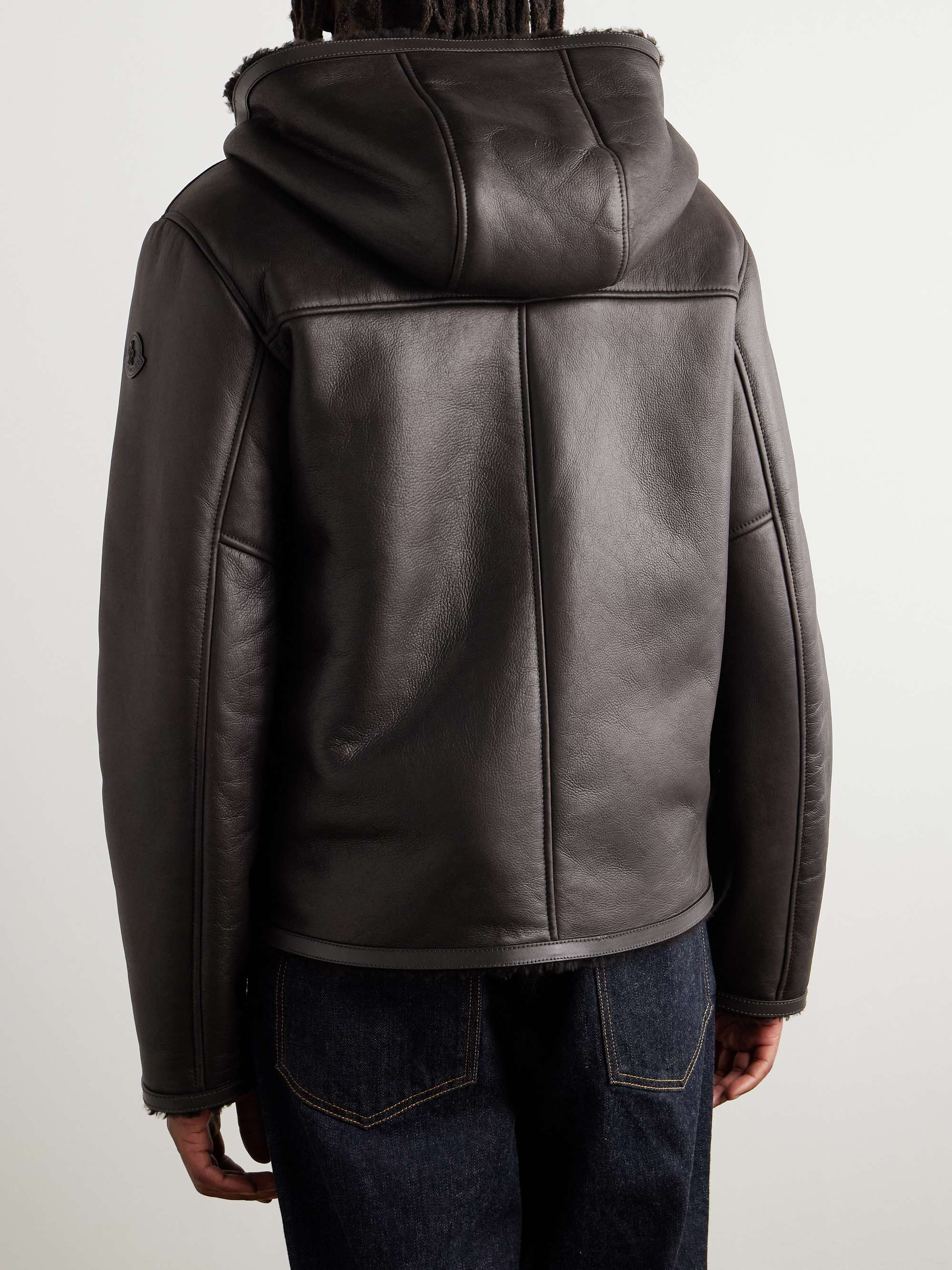 Charnassere Logo-Appliquéd Leather-Trimmed Shearling Hooded Down Jacket view