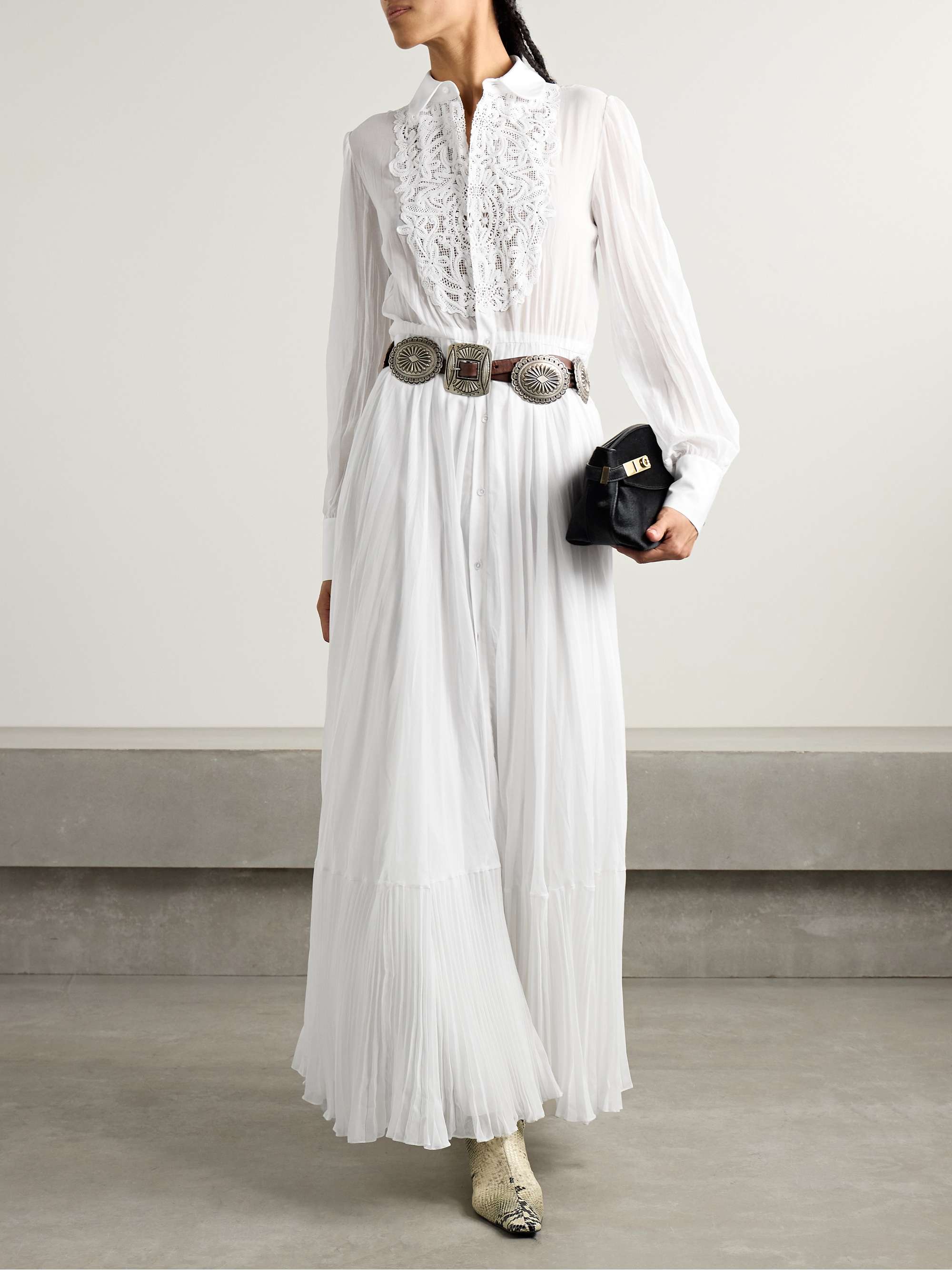Seymour belted guipure lace-trimmed cotton-blend voile maxi dress view