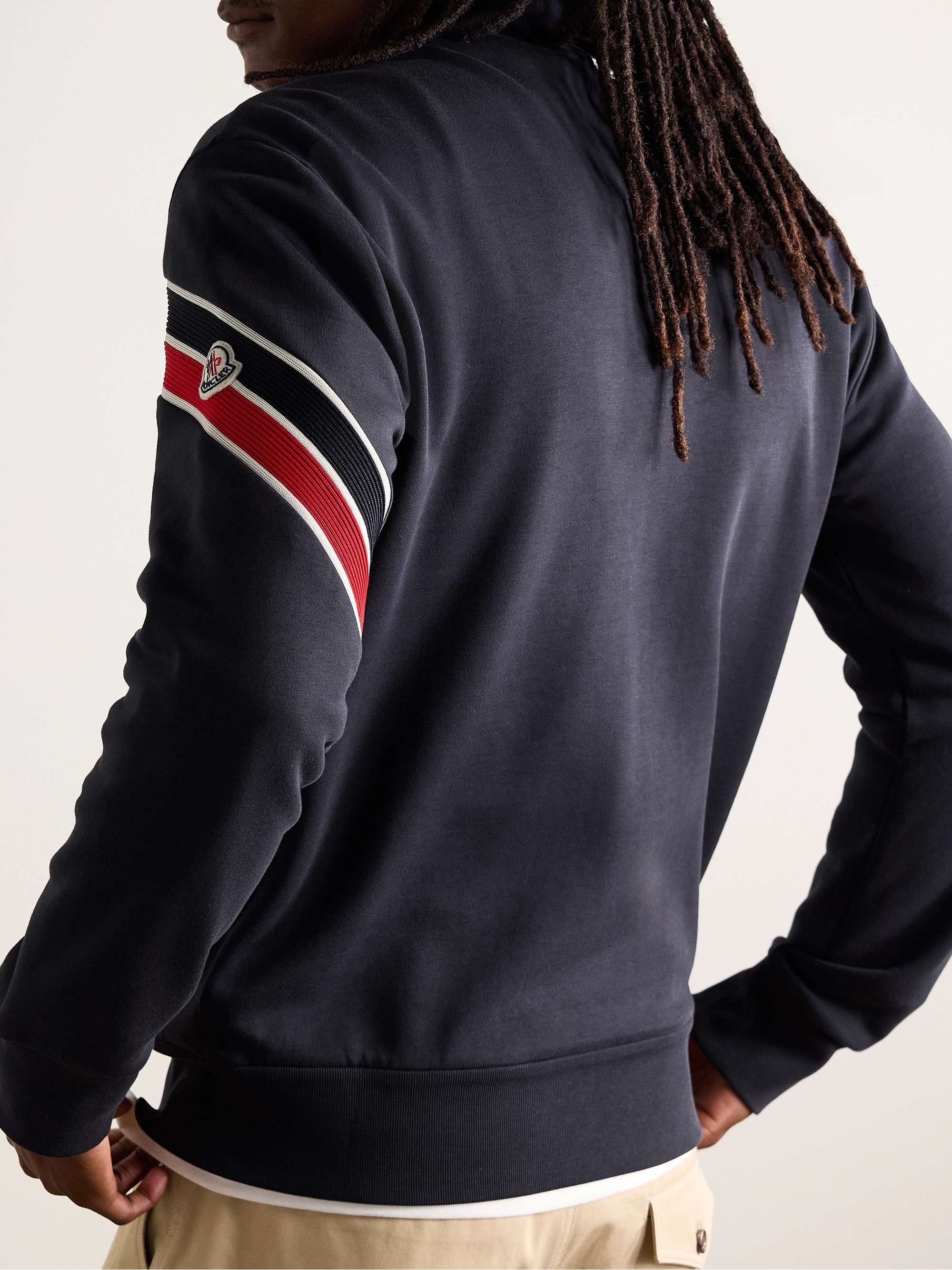 Logo-Appliquéd Striped Cotton-Blend Jersey Zip-Up Sweatshirt view