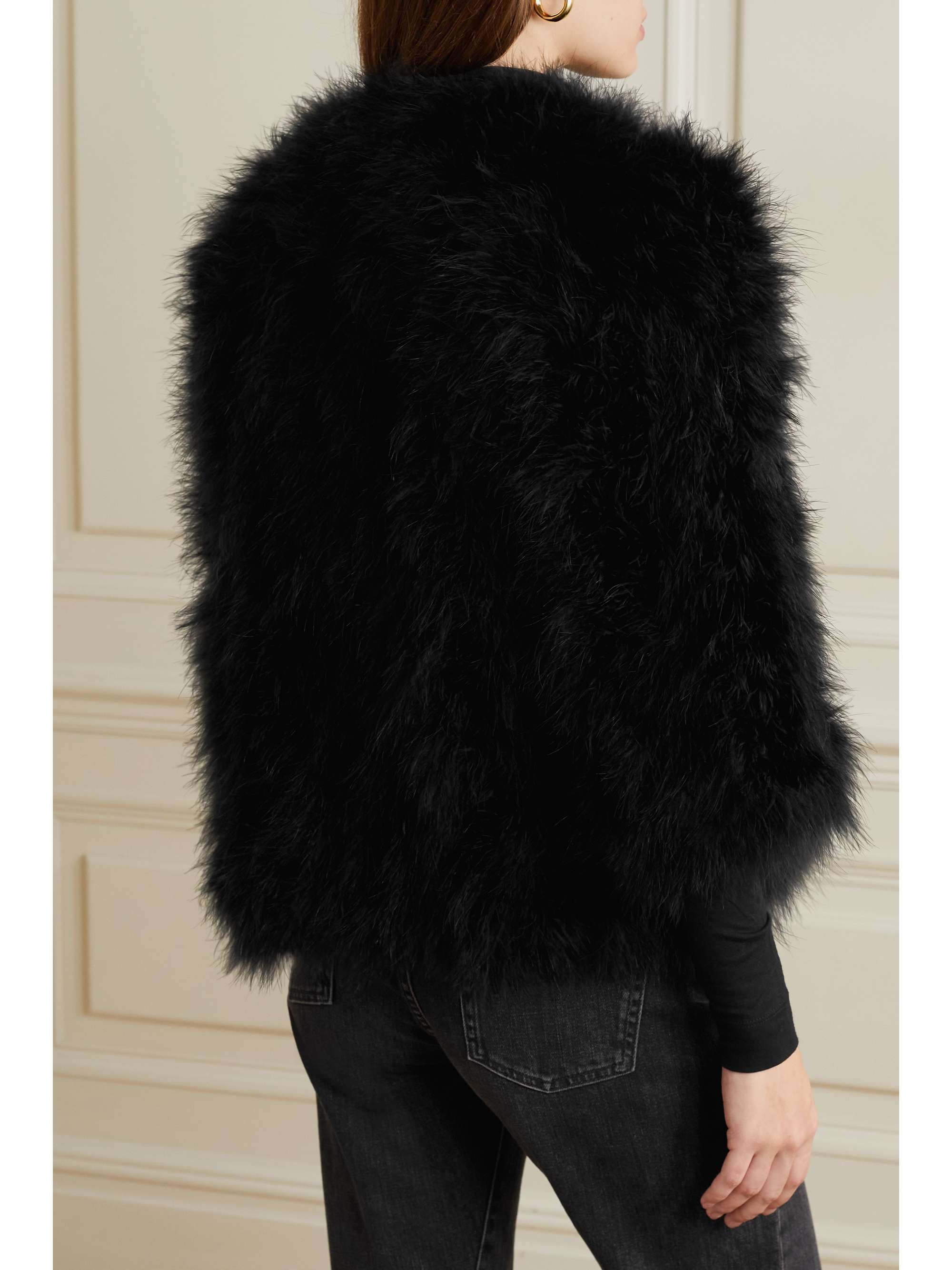 Cropped feathered satin jacket view