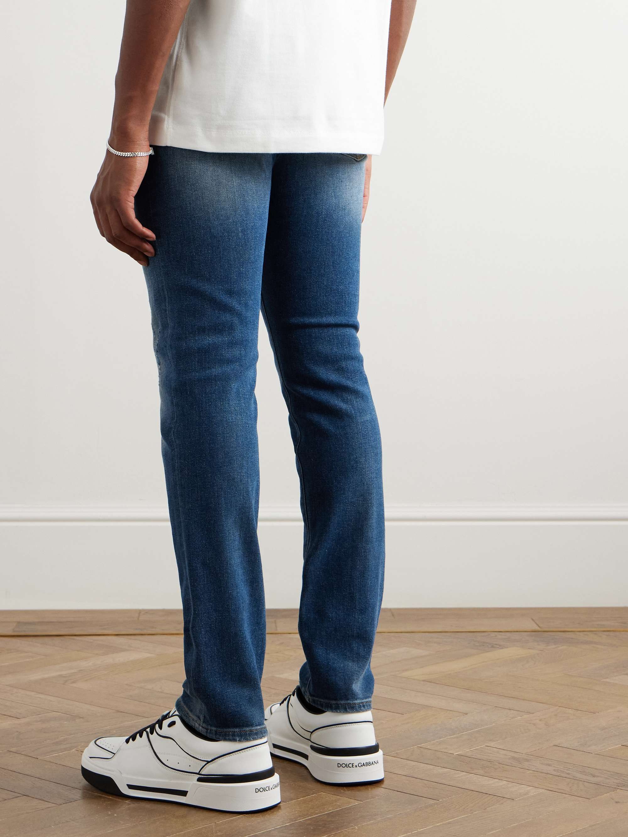 Slim-Fit Straight-Leg Embellished Distressed Jeans view