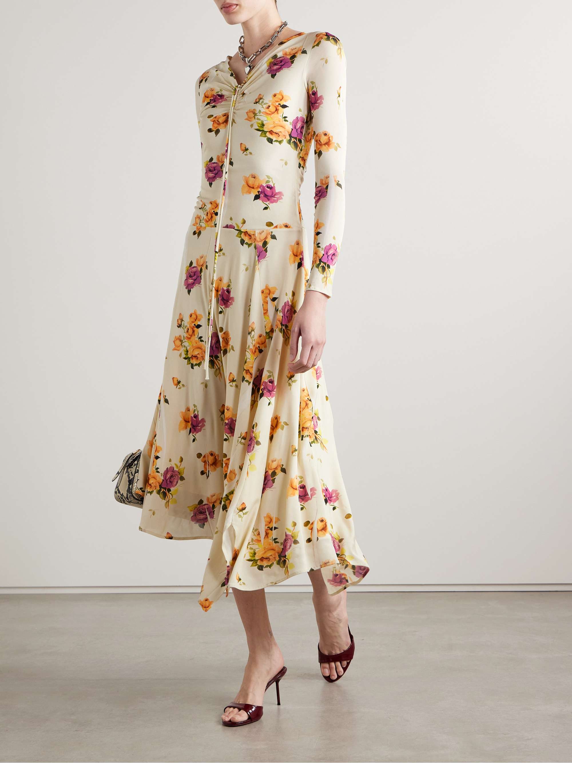 Asymmetric floral-print crepe dress view