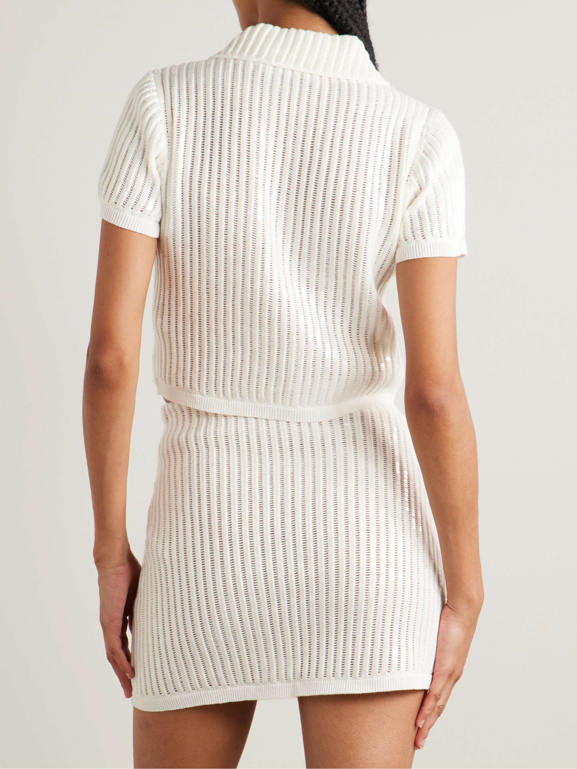 Cropped sequined crocheted cotton and cashmere-blend shirt view
