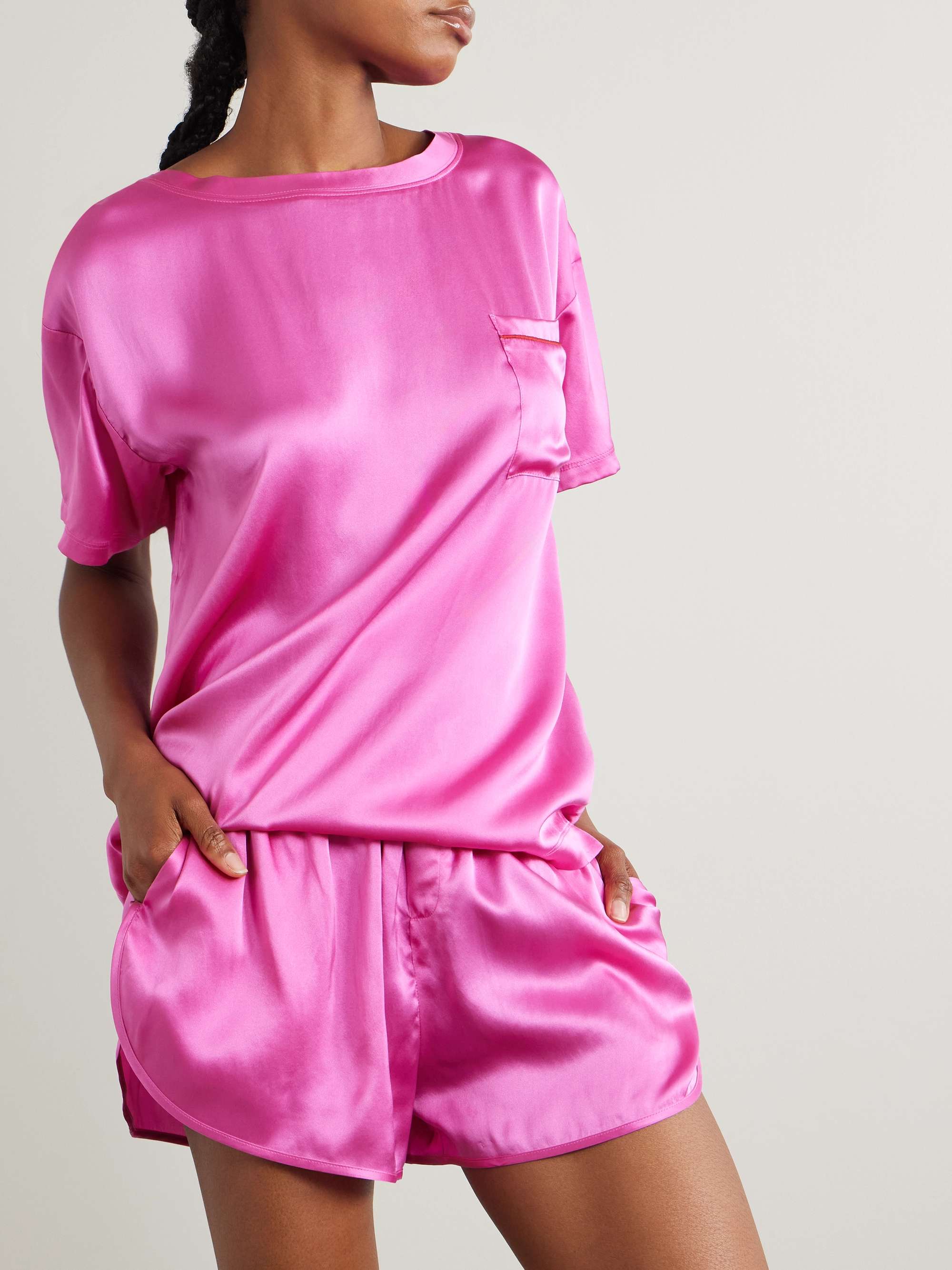 Festive silk-satin pajama shorts view