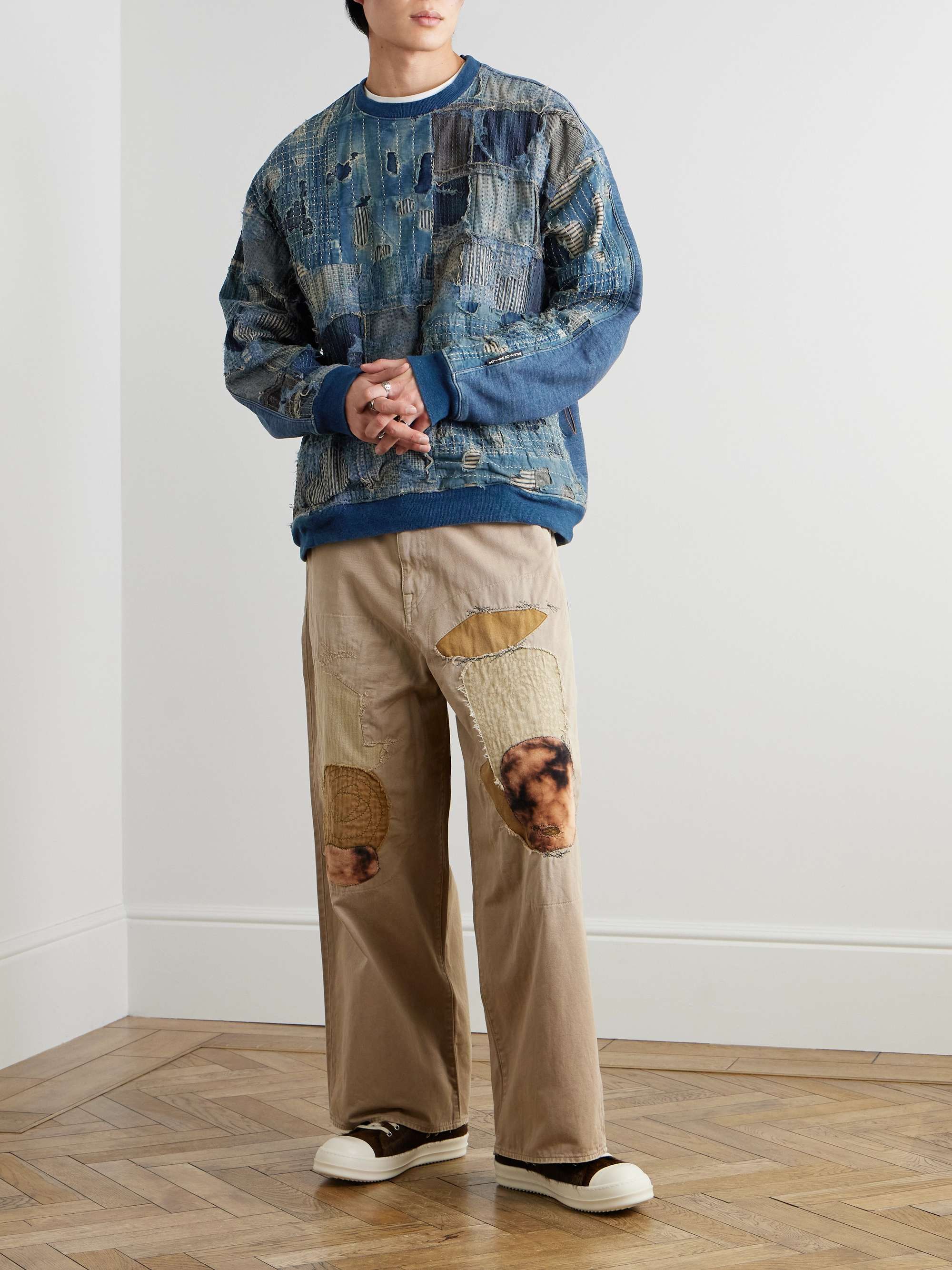 Boro Distressed Patchwork Cotton and Linen-Blend Sweatshirt view