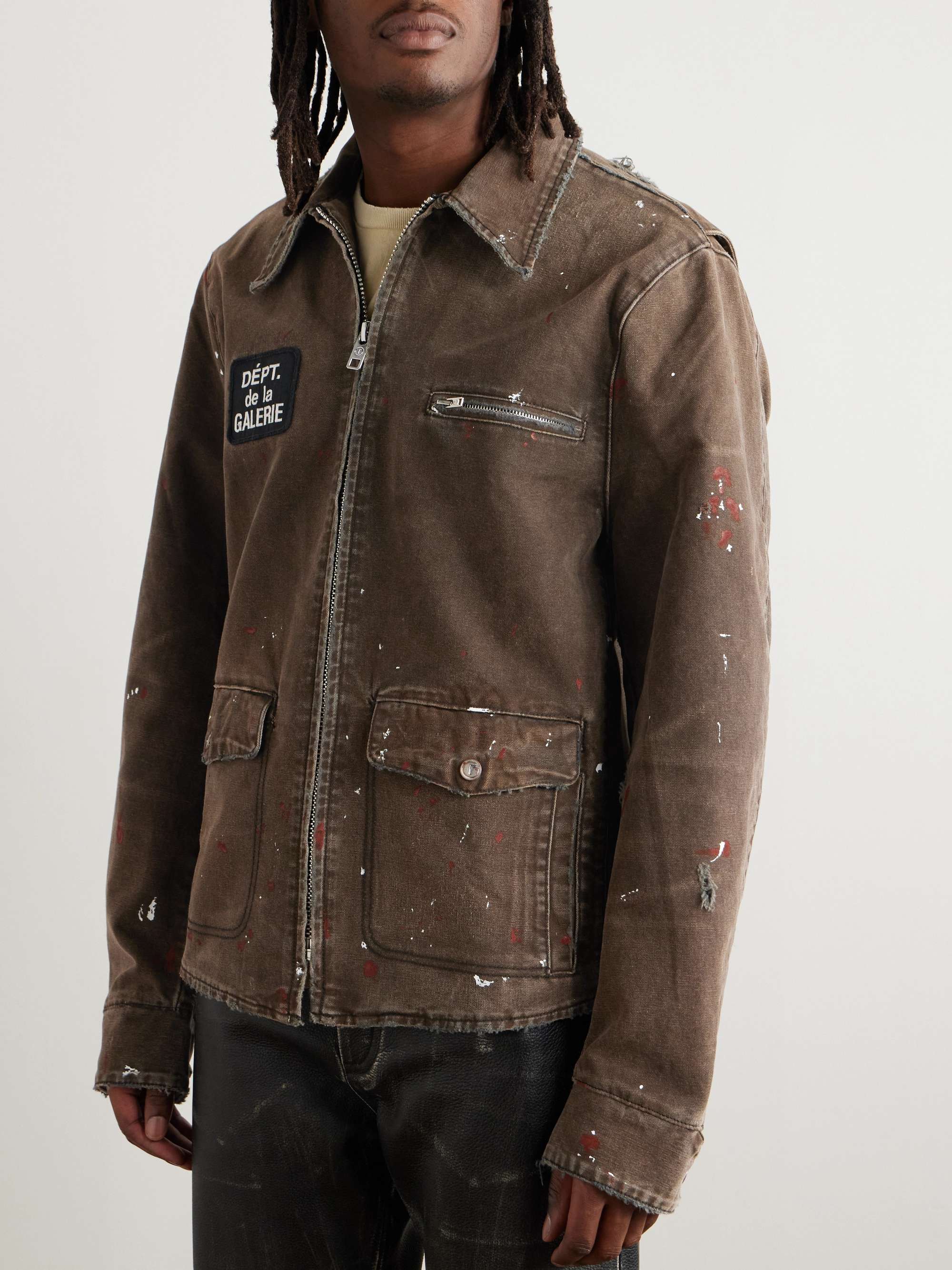 Billy B Paint-Splattered Distressed Coated-Canvas Jacket view