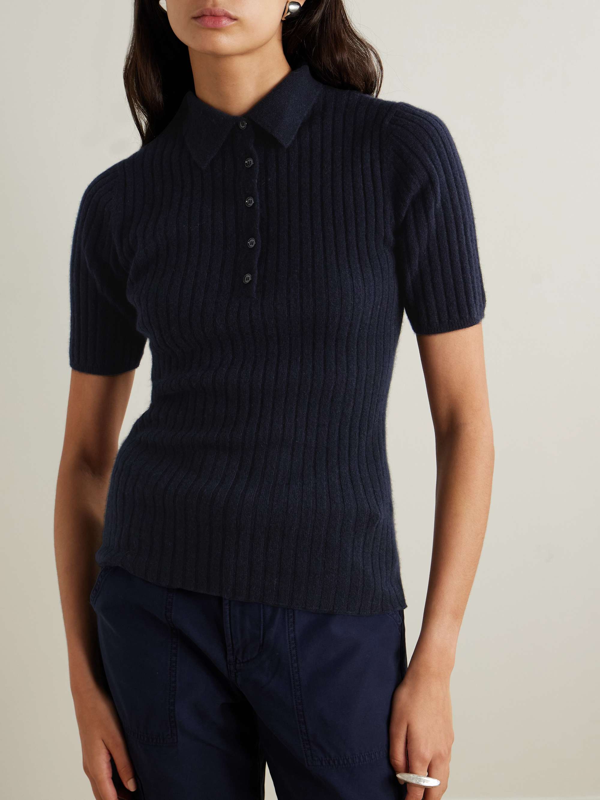 Ribbed cashmere polo shirt view