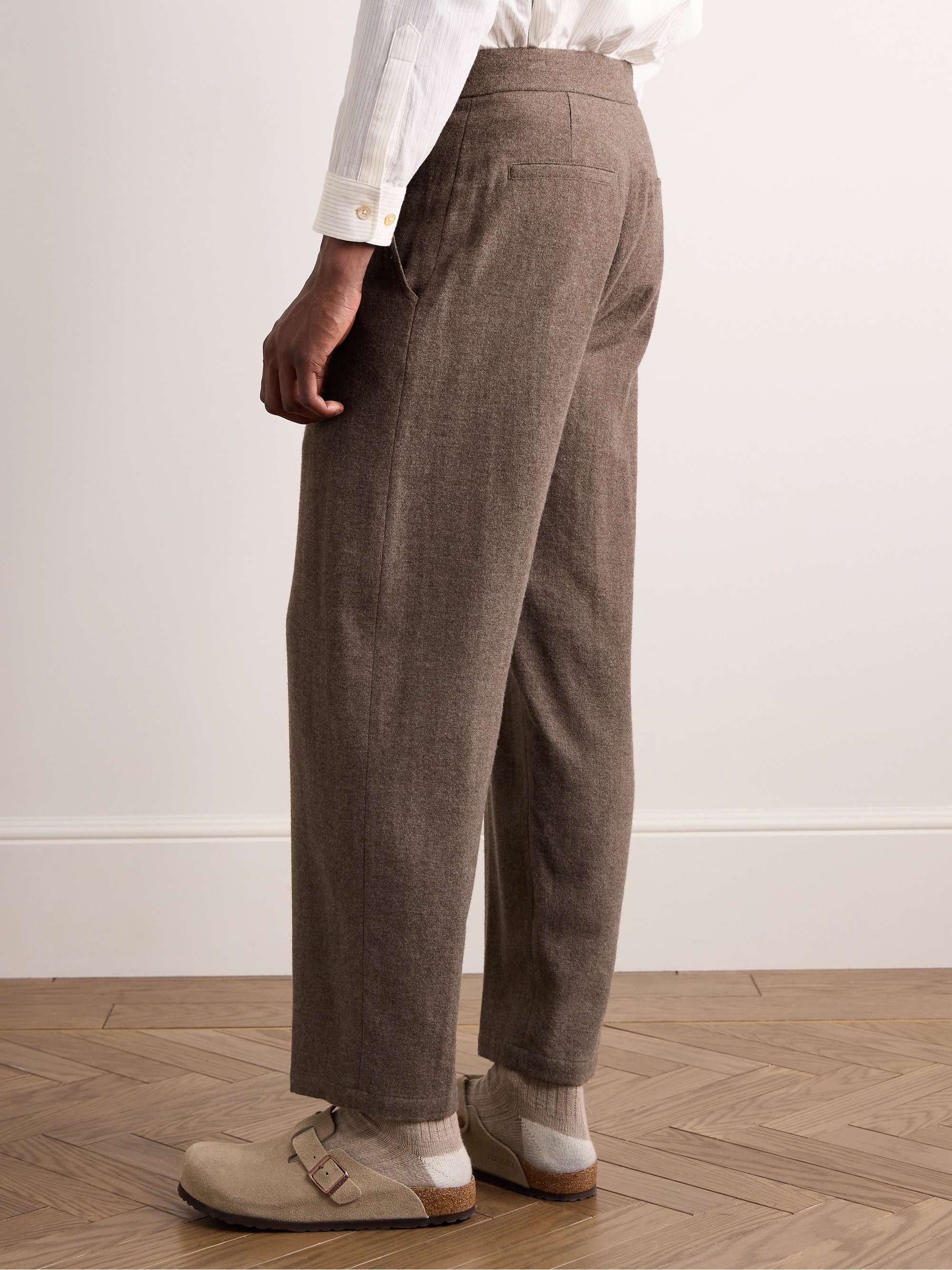 Slim-Fit Tapered Brushed-Wool Drawstring Trousers view