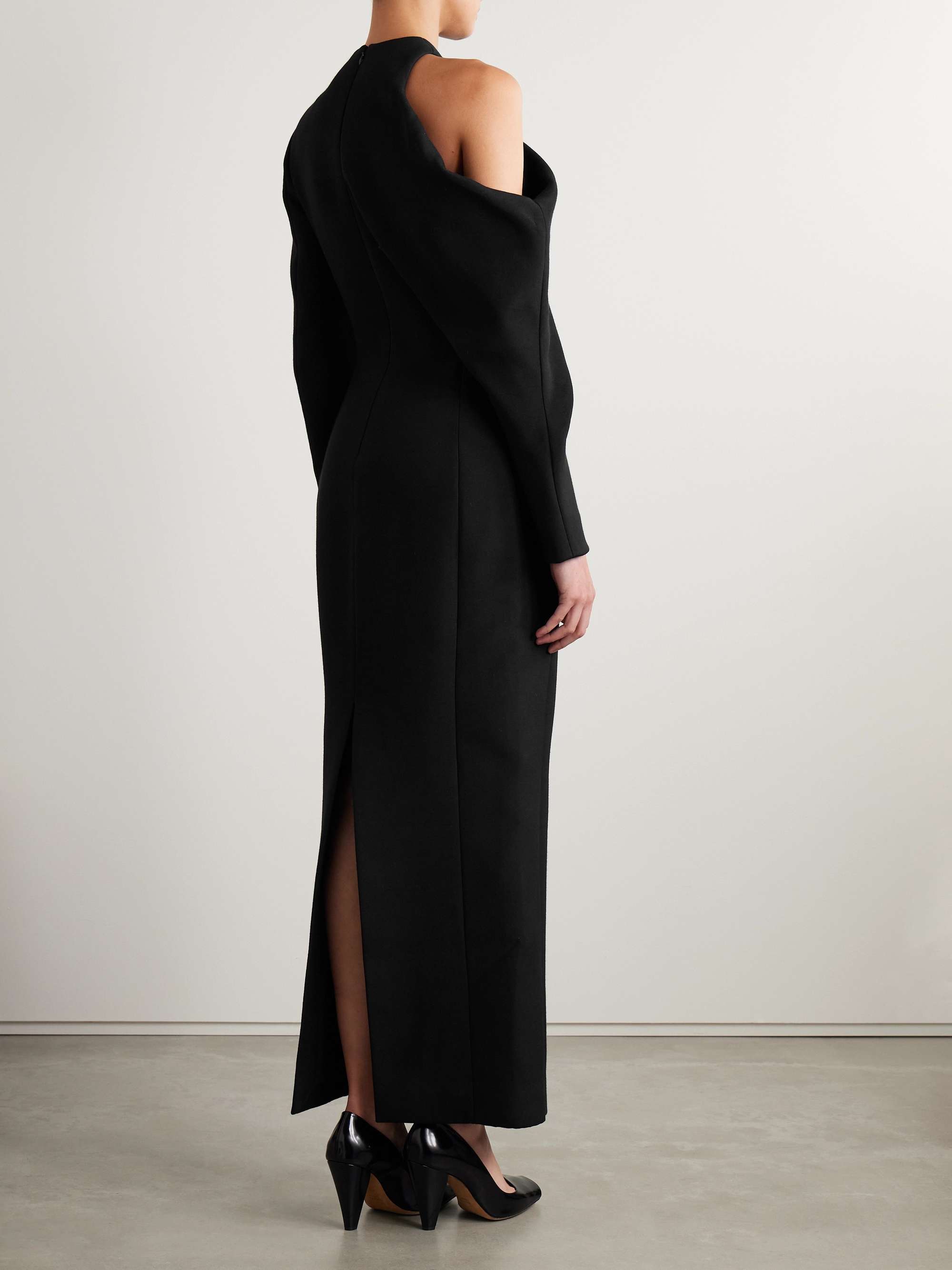 Trey cold-shoulder draped cady maxi dress view