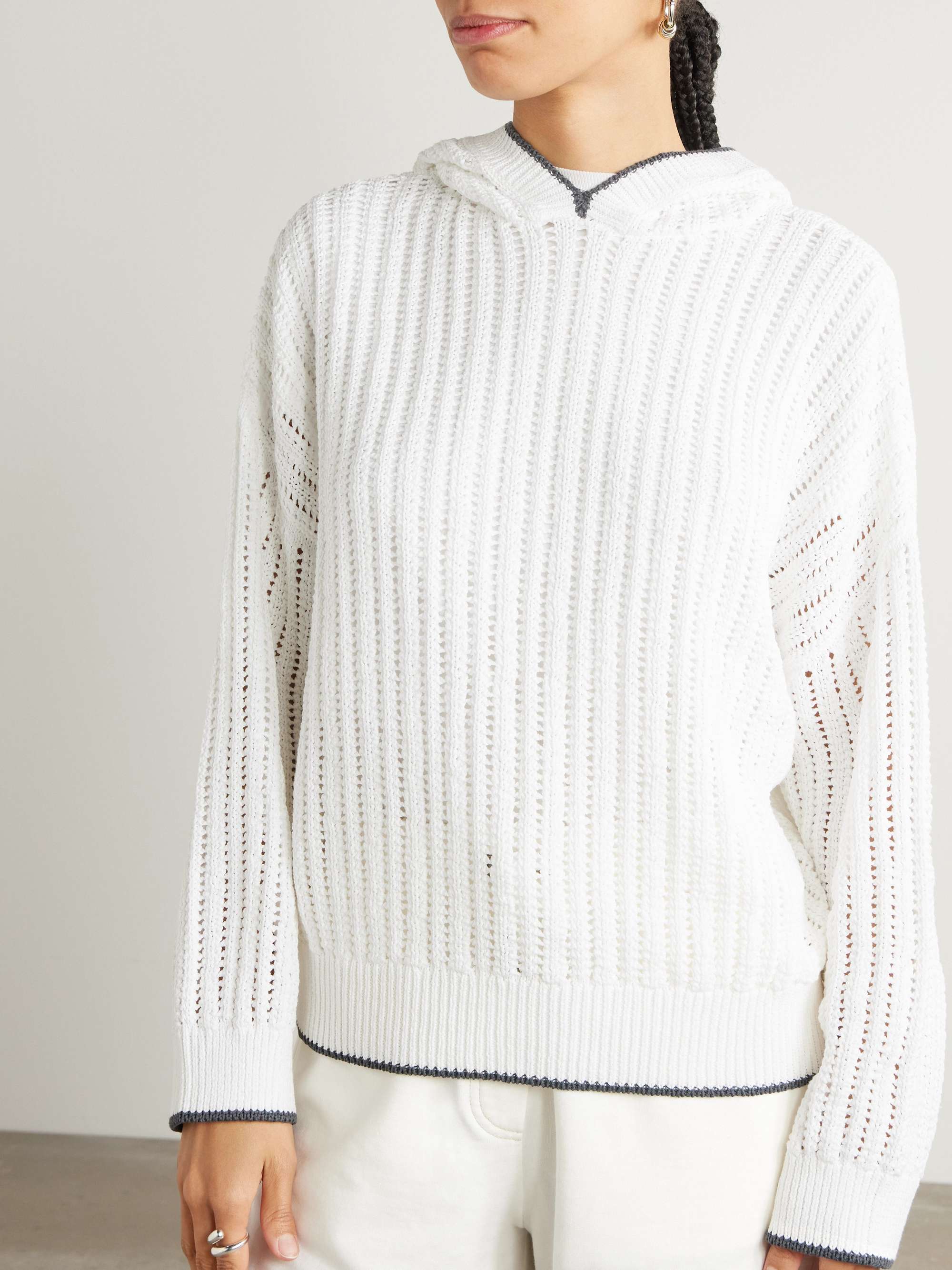Open-knit cotton hoodie view