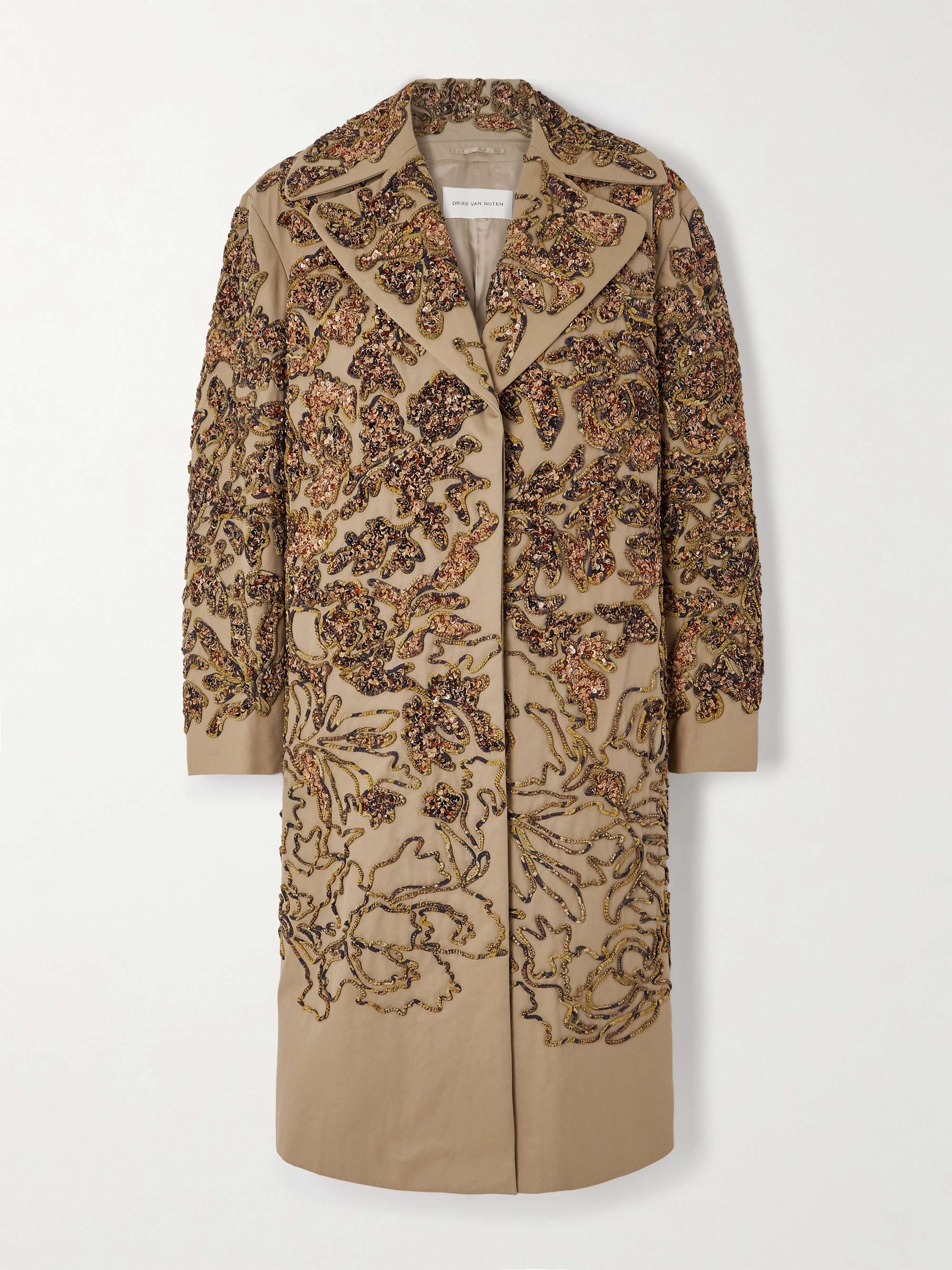 Sequin-embellished appliquéd cotton-twill coat view