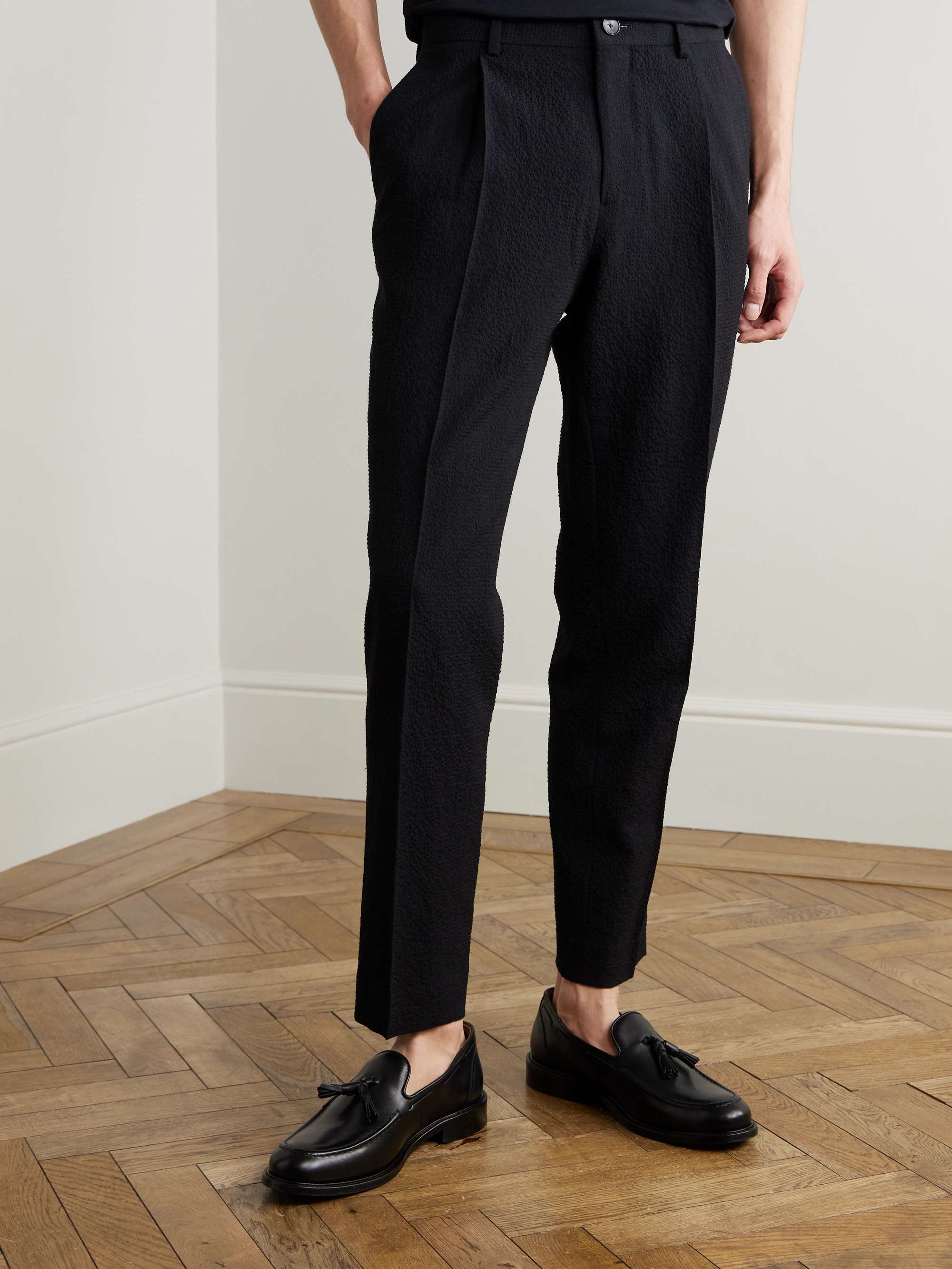 Daniel Tapered Pleated Wool-Blend Seersucker Suit Trousers view