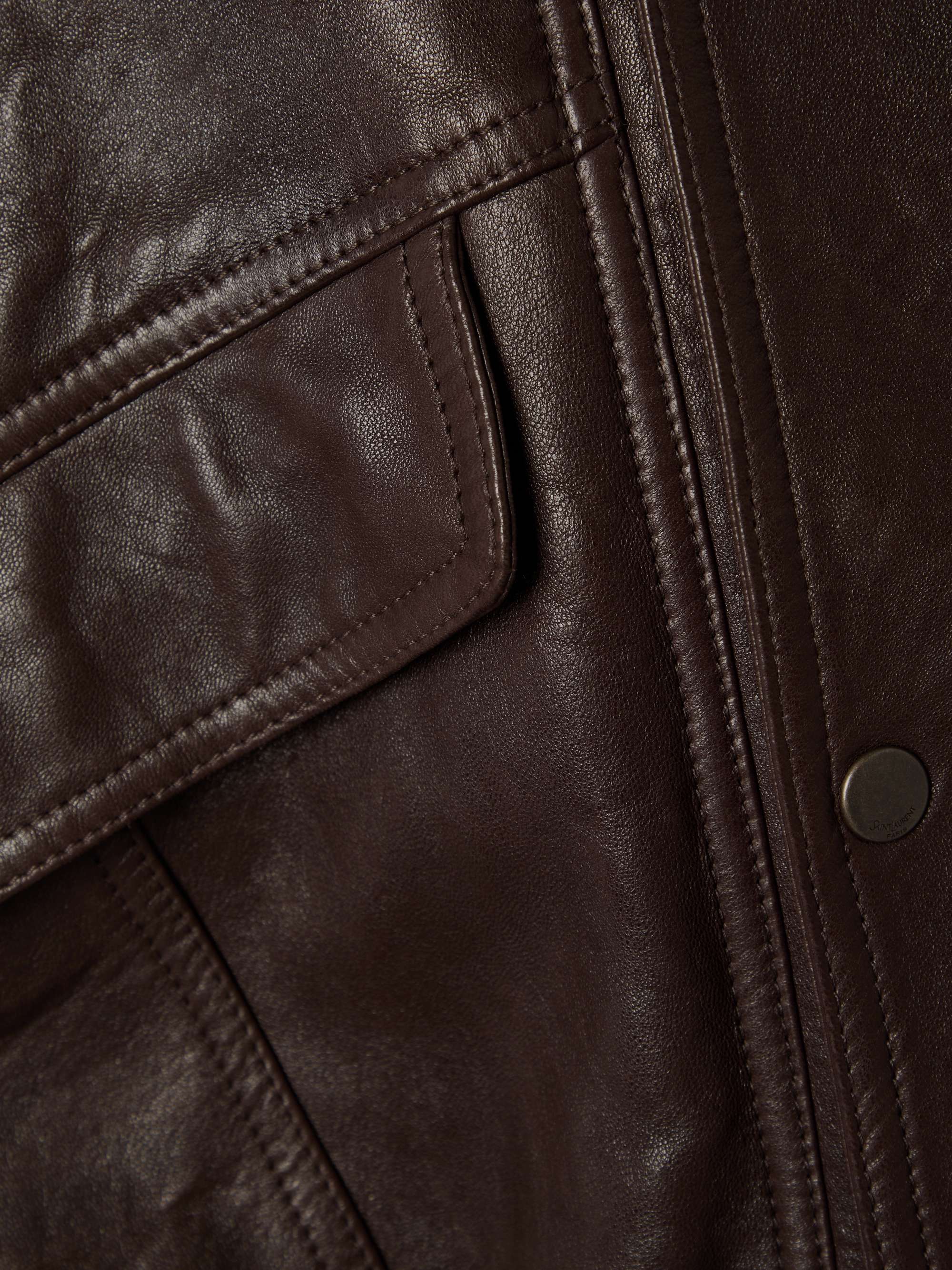 Oversized double-breasted paneled leather jacket view