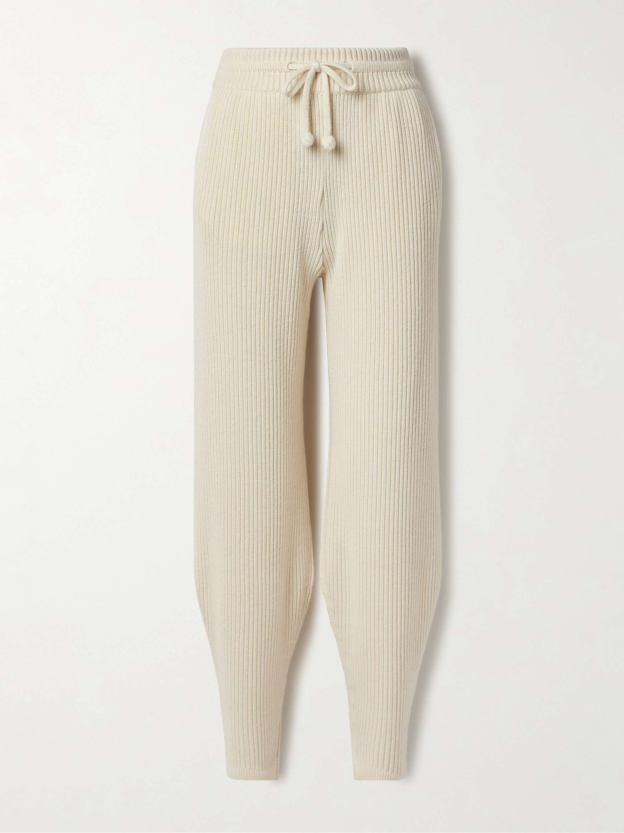 Ribbed silk and cashmere-blend tapered track pants view