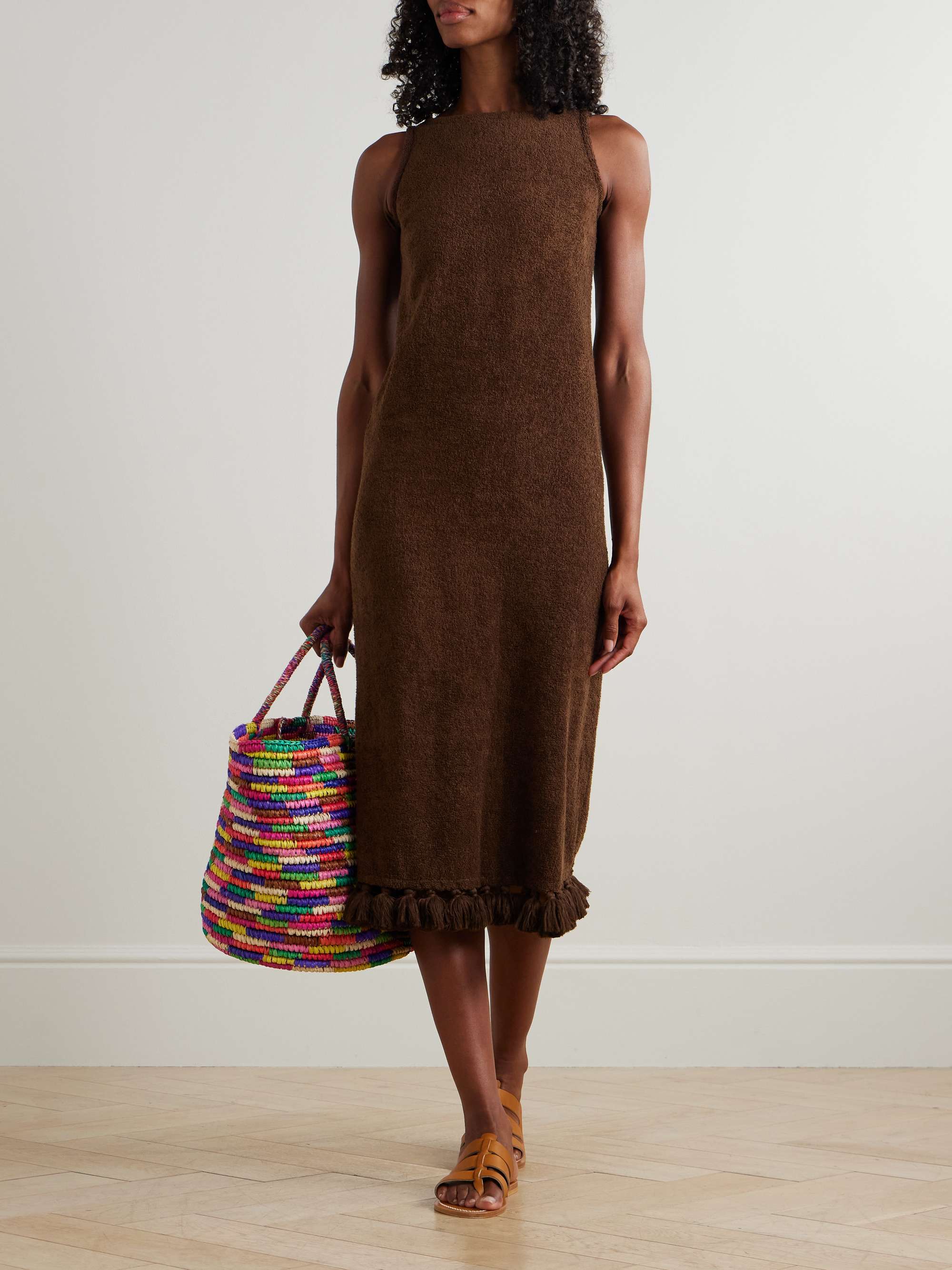 Aurelia tasseled cotton-terry midi dress view