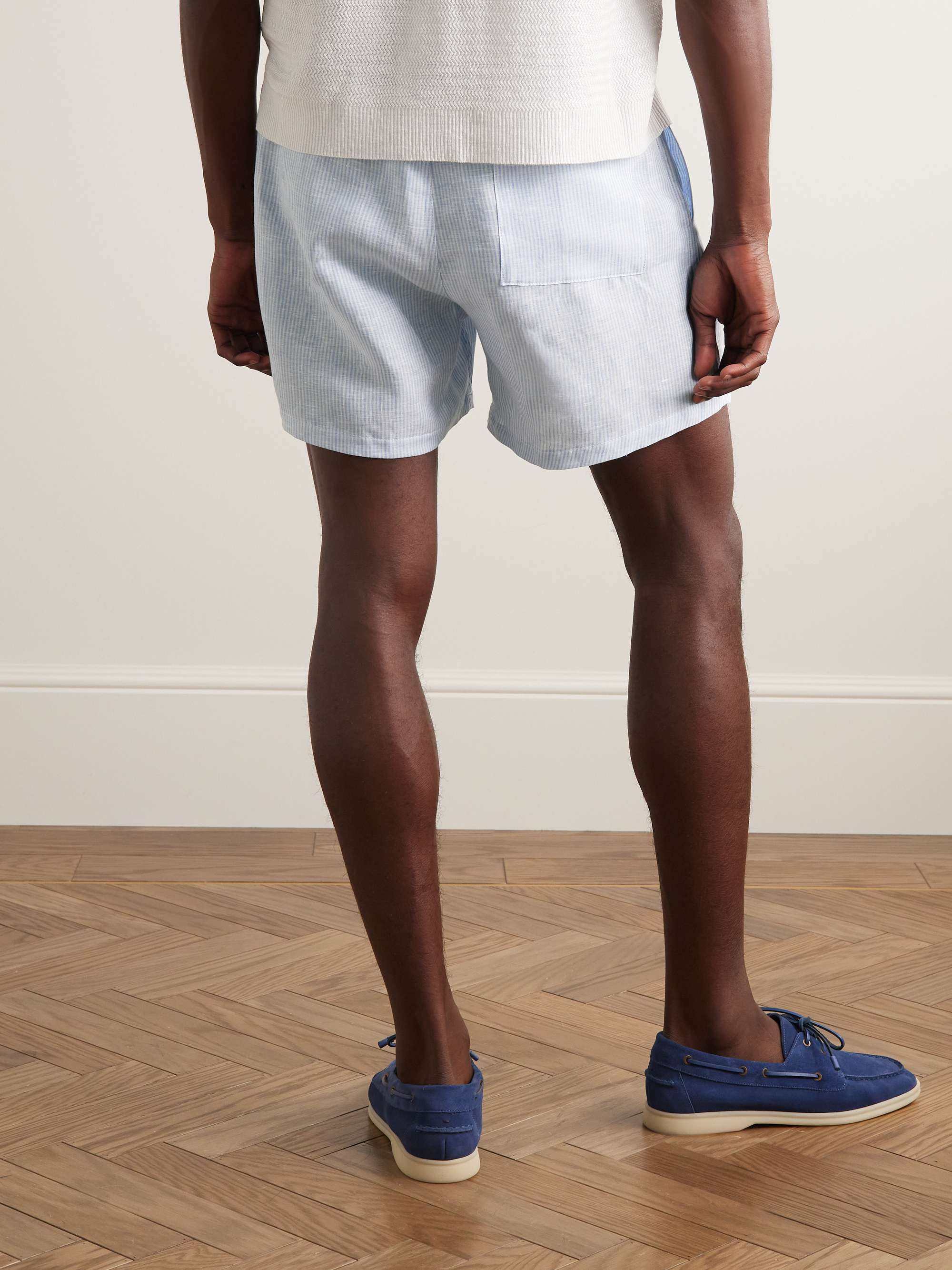 Arizona Straight-Leg Striped Linen Drawstring Bermuda Shorts view