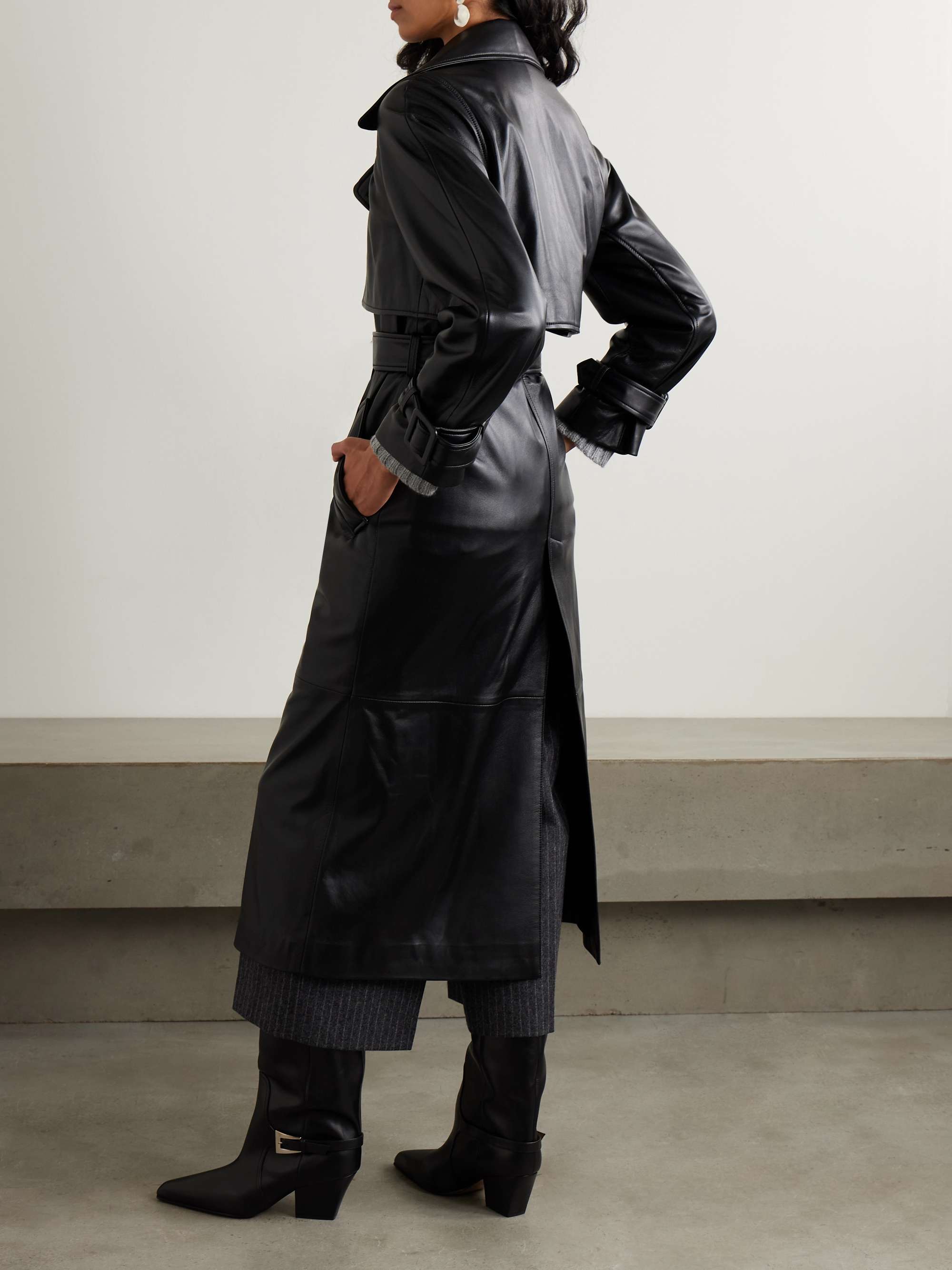 Henri belted leather trench coat view
