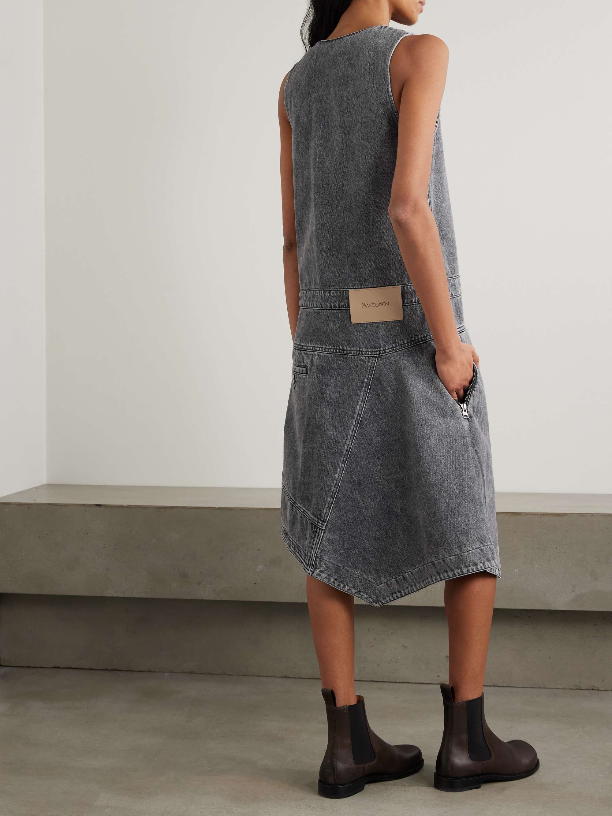 Asymmetric wrap-effect denim midi dress view