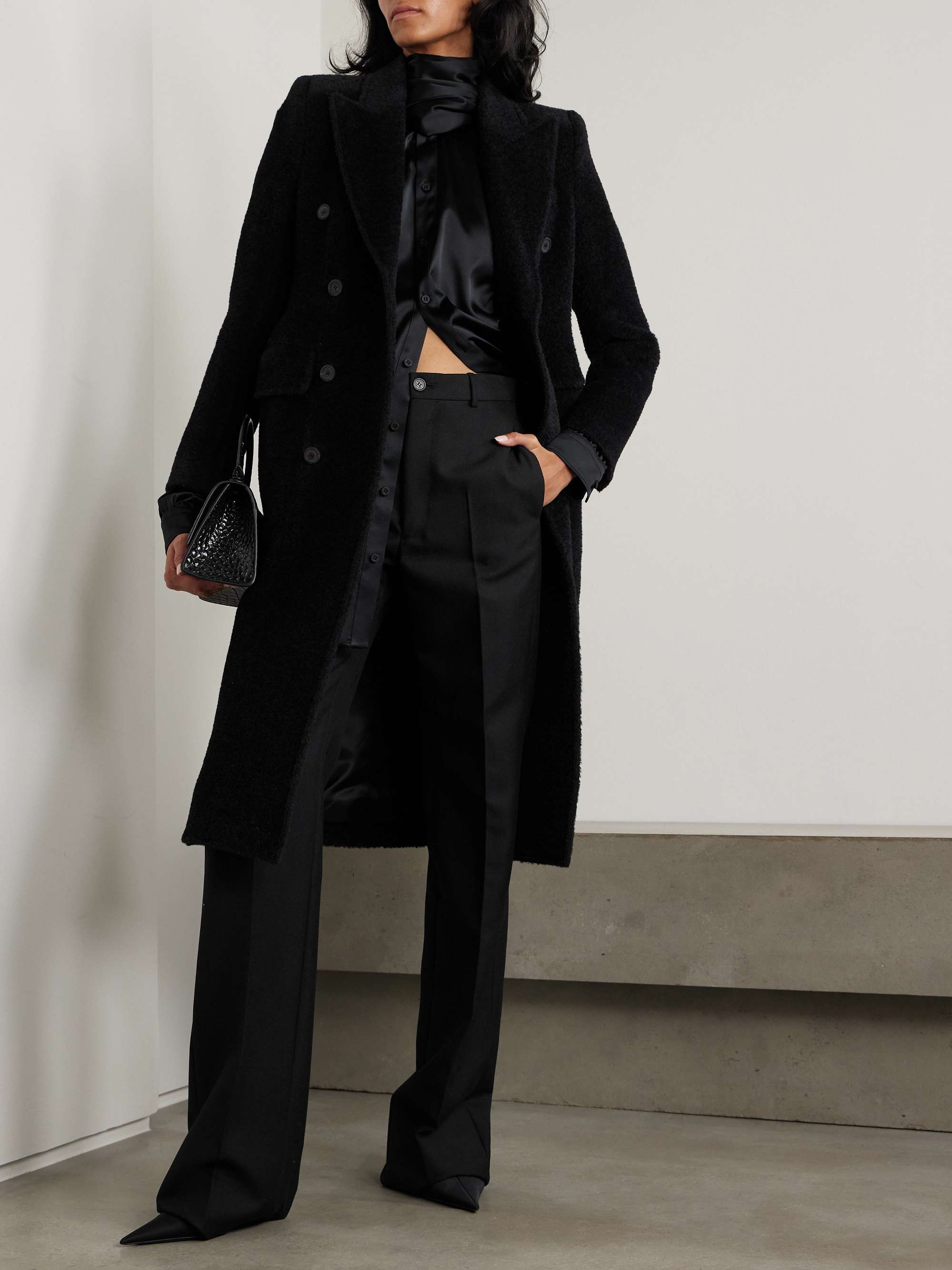 Hourglass double-breasted wool-blend twill coat view