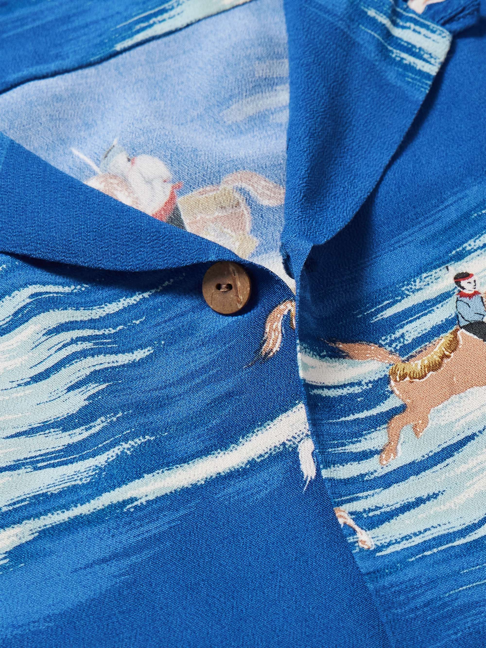 Convertible-Collar Printed Crepe Shirt view