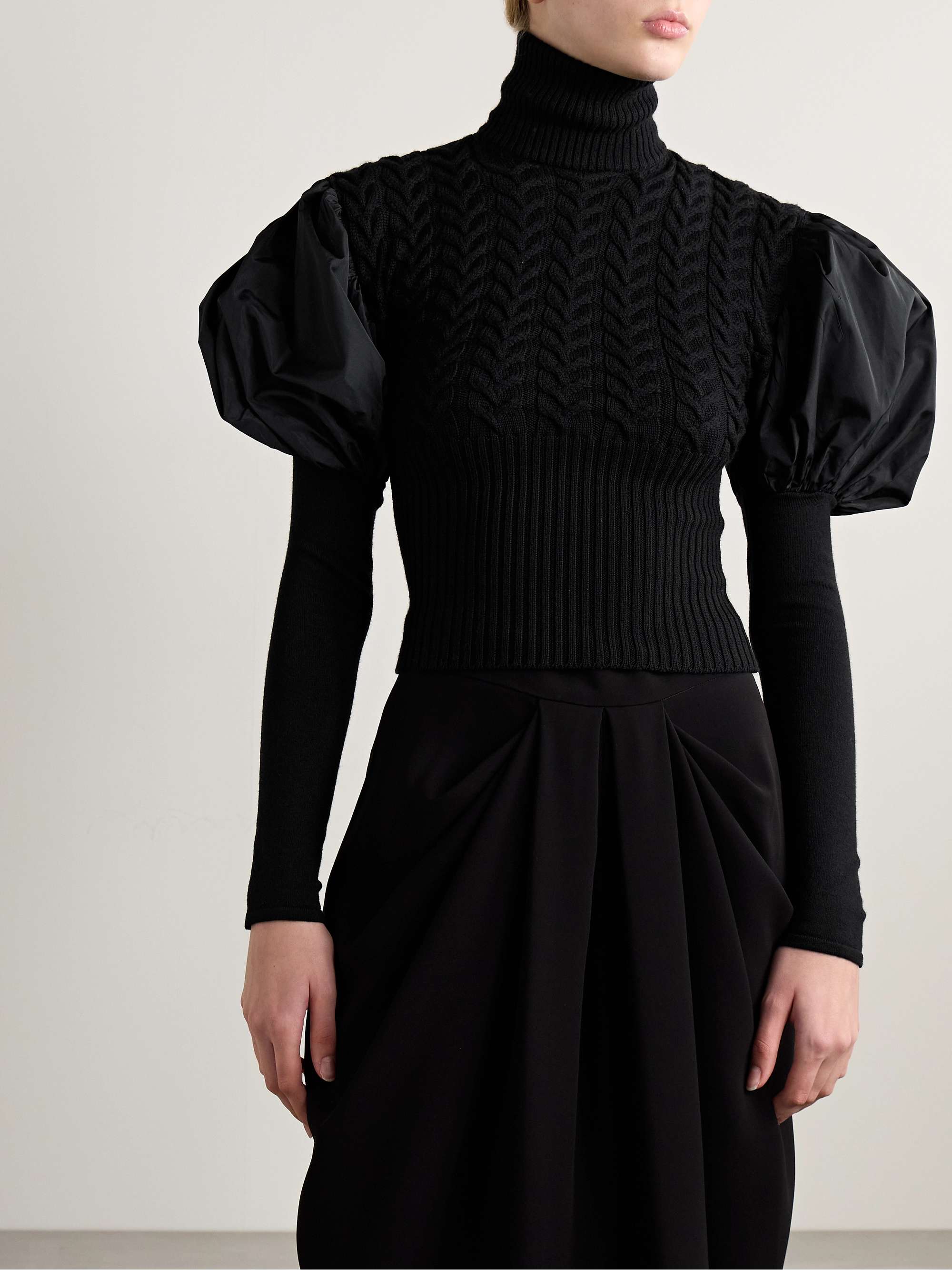 Shell-paneled cable-knit wool-blend sweater view