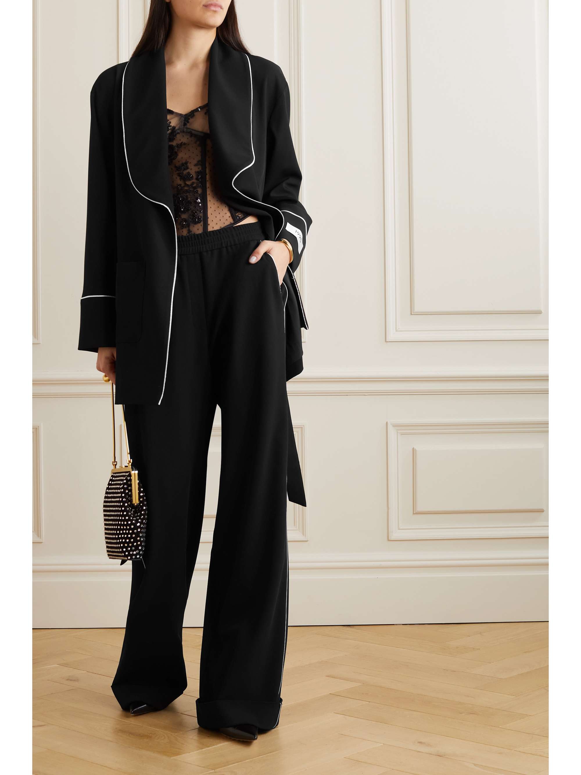 Piped stretch-wool straight-leg pants view