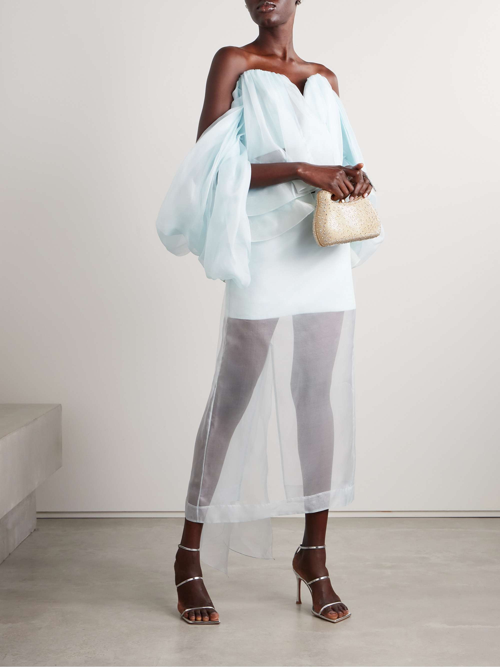 Crush strapless ruffled silk-organza top view