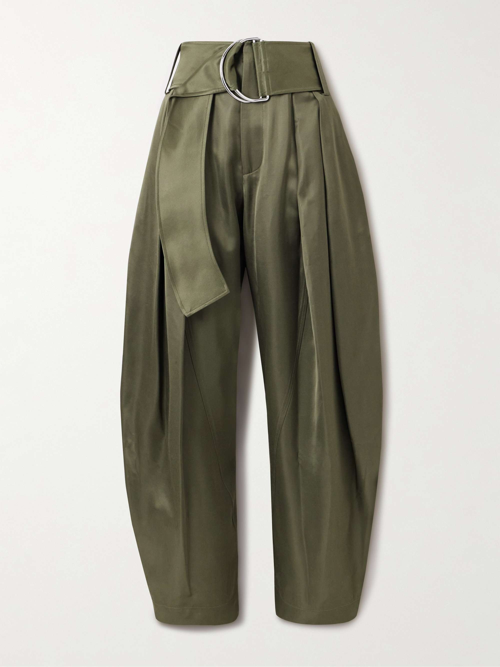Belted pleated satin wide-leg pants view