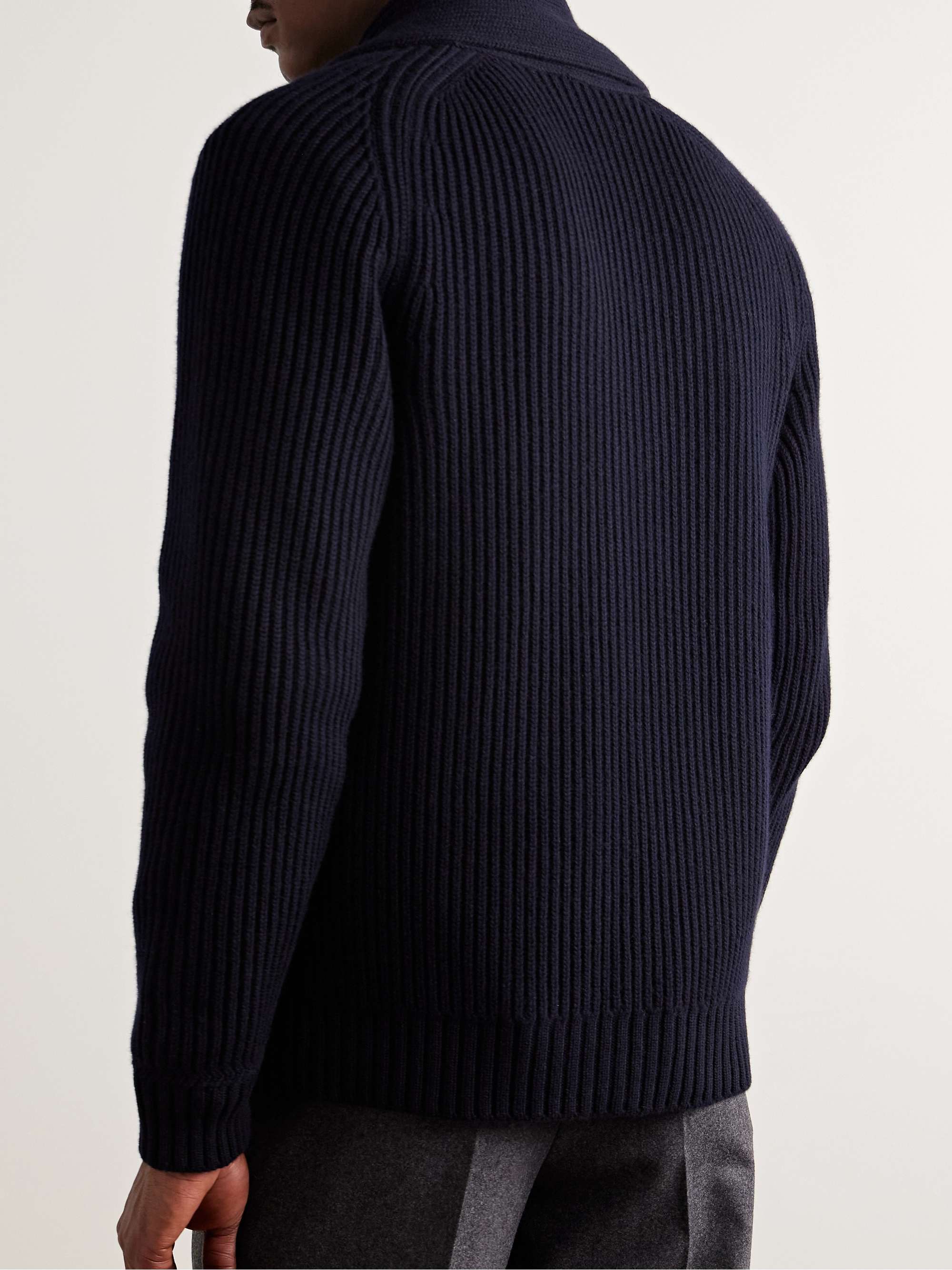 Shawl-Collar Ribbed Cotton and Cashmere-Blend Cardigan view